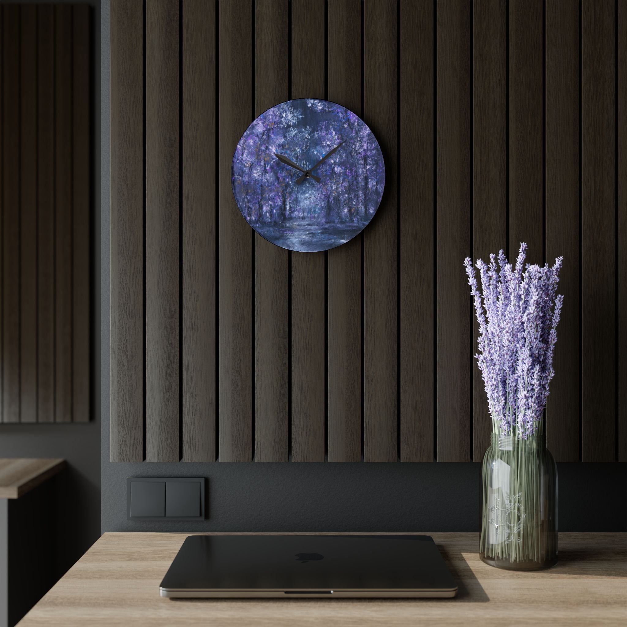 Acrylic Wall Clock — Dreamy Purple Wisteria Art Clock