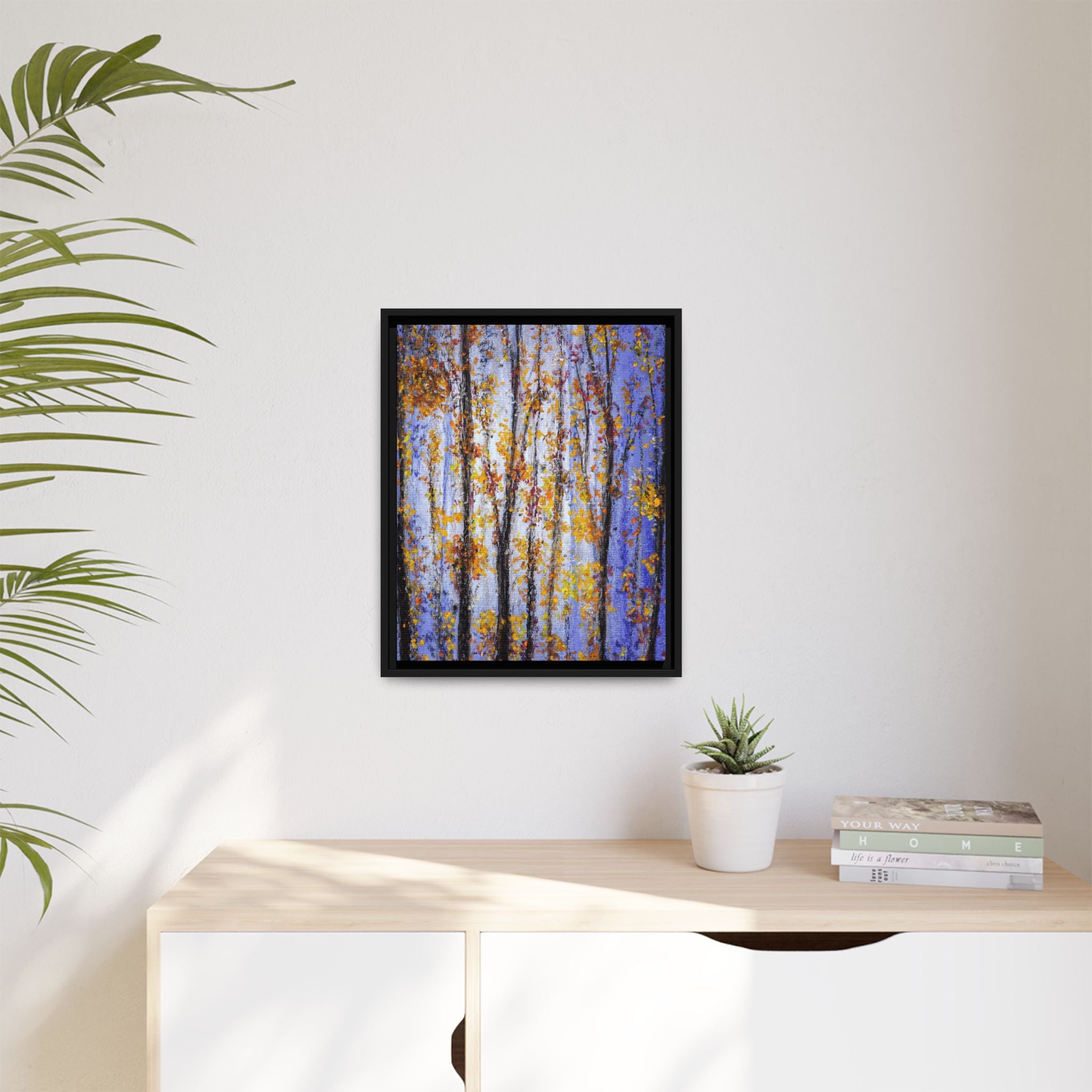 Framed Matte Canvas Art – Autumn Aspen Trees Wall Print