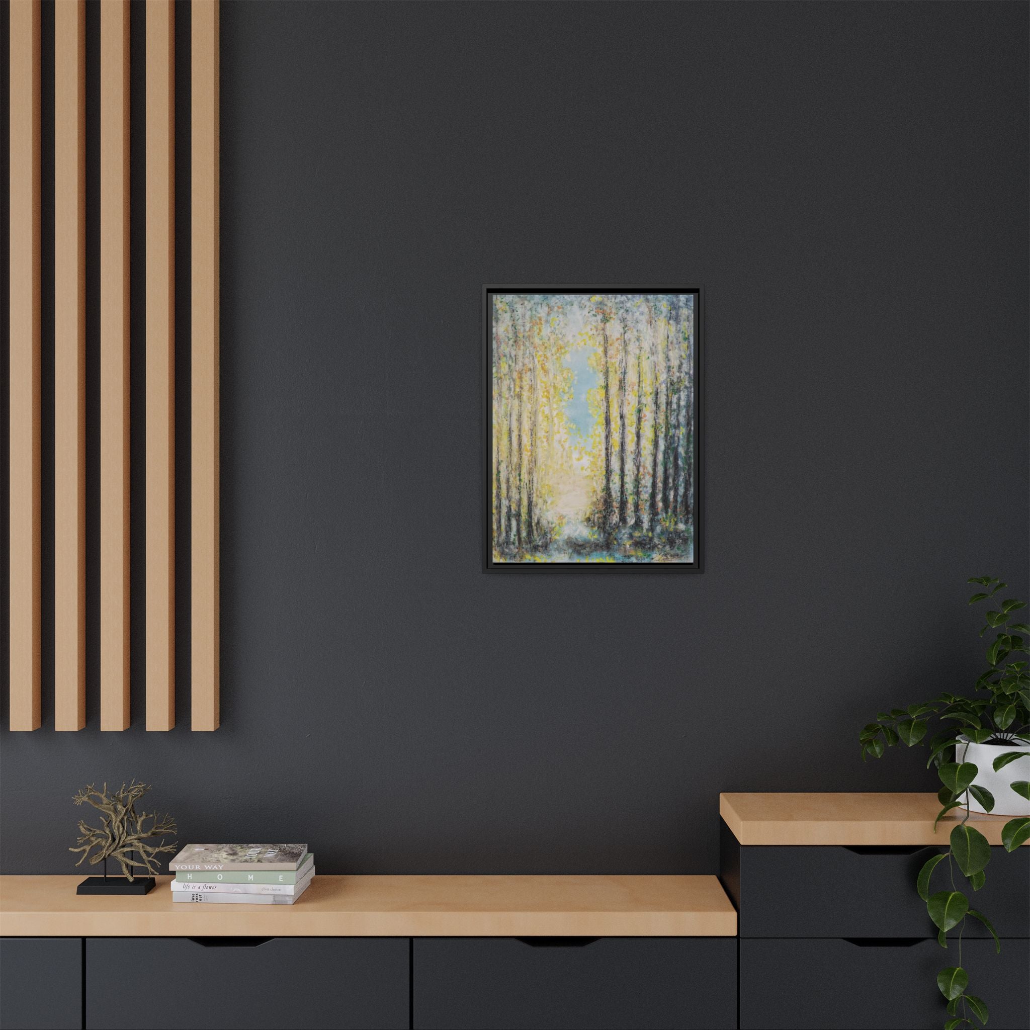 Framed Matte Canvas Print — Sunlit Forest Path Wall Art