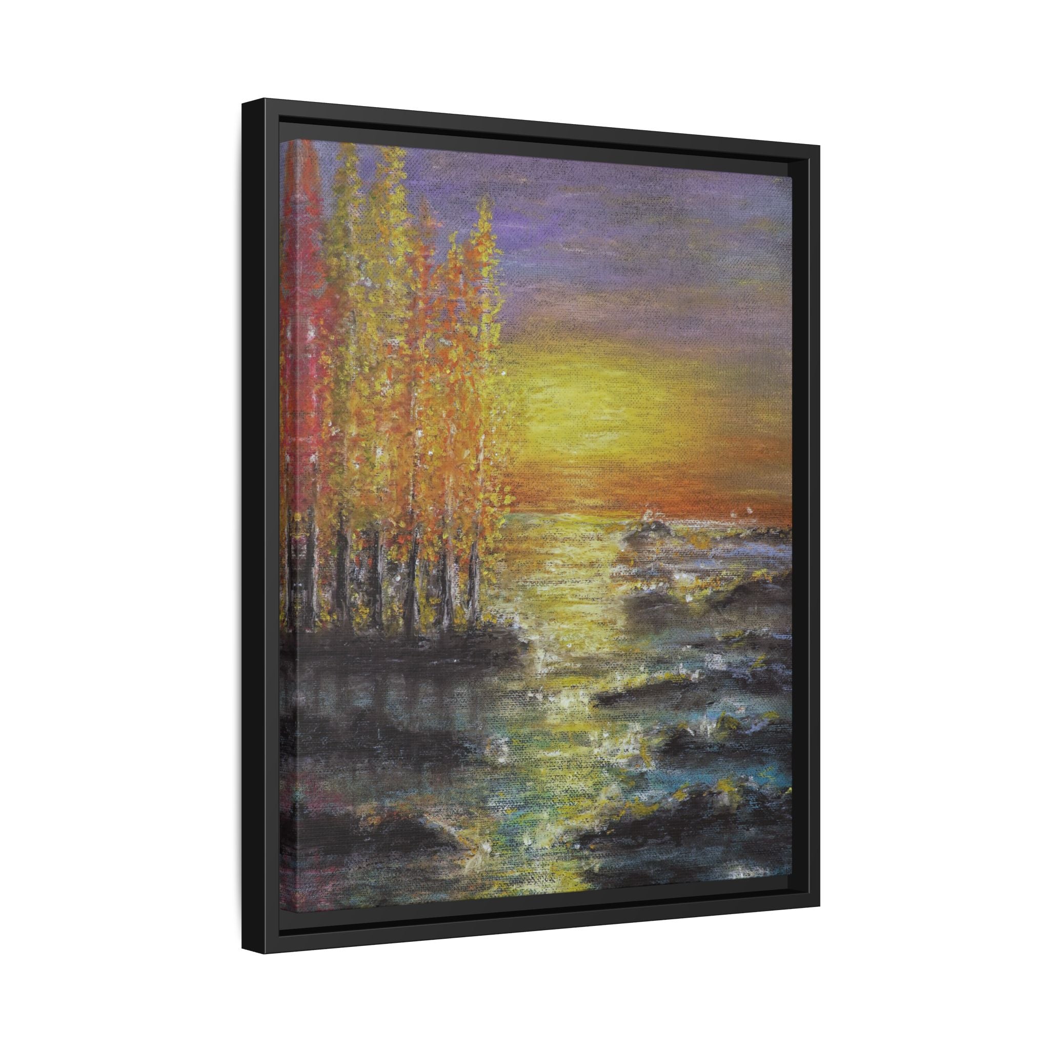 Tranquil Sunset Lake - Framed Matte Canvas Art Print
