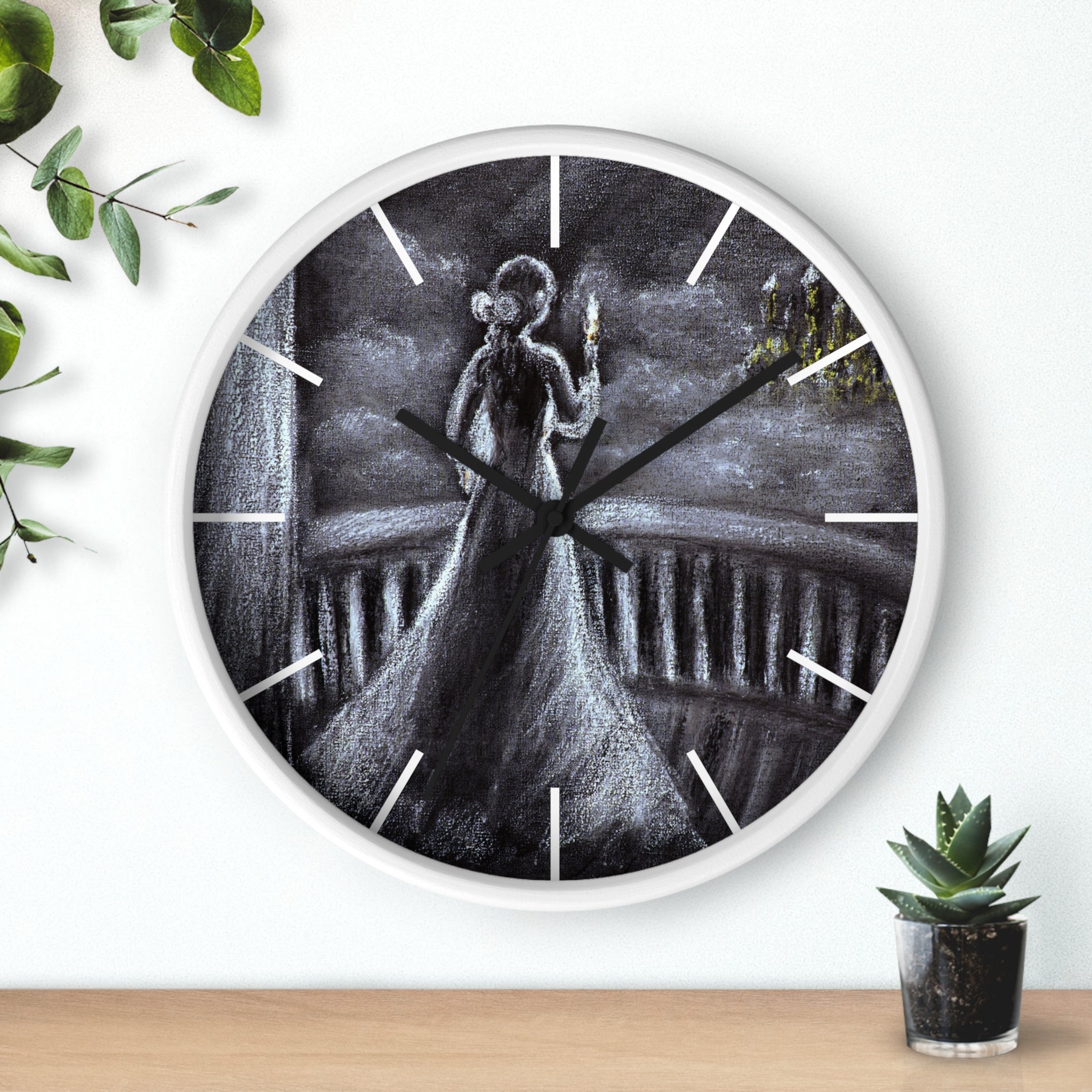 Silhouette in Light Wall Clock - Romantic Victorian Nighttime Portrait