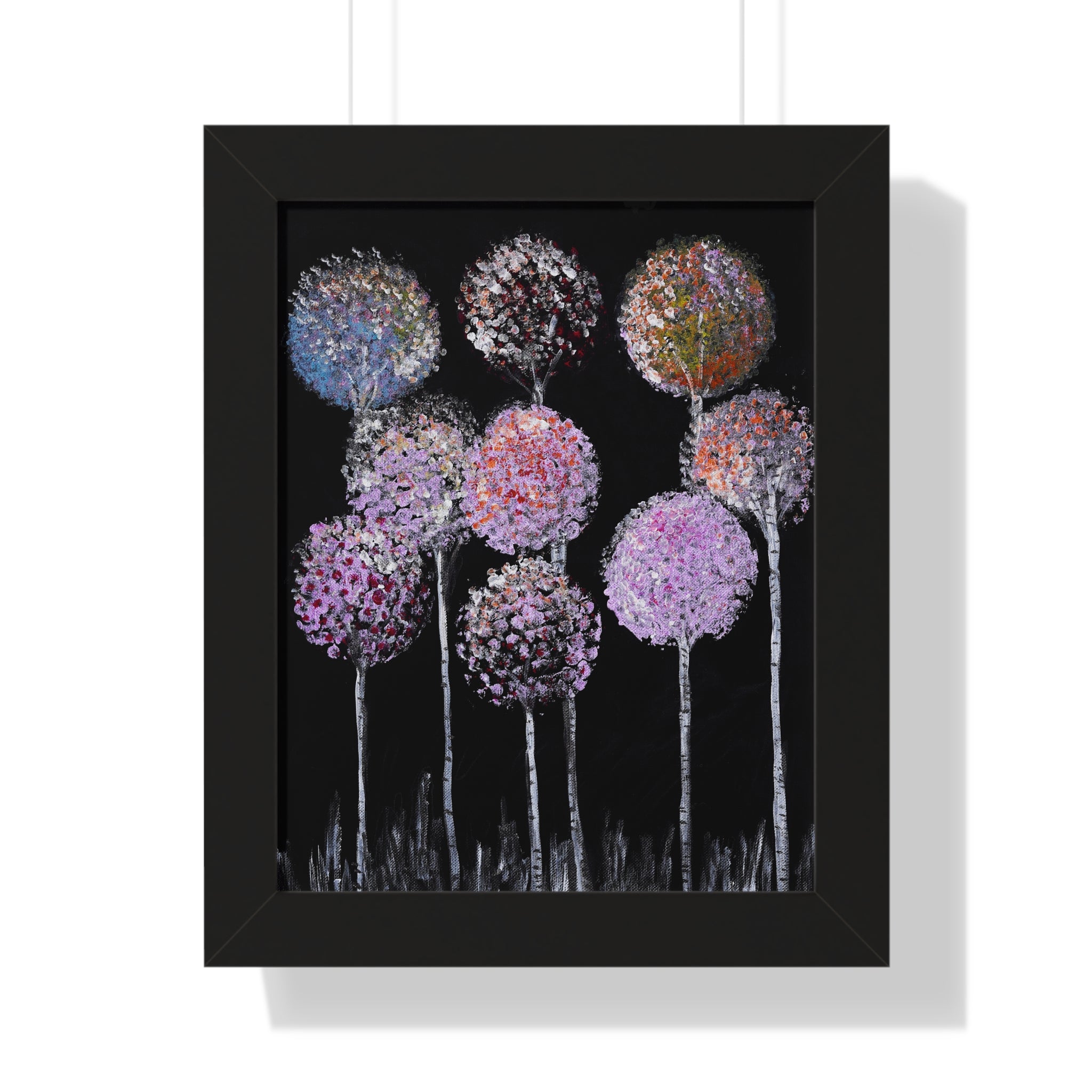 Framed Poster — Pastel Floral Art on Black | Vertical Wall Print