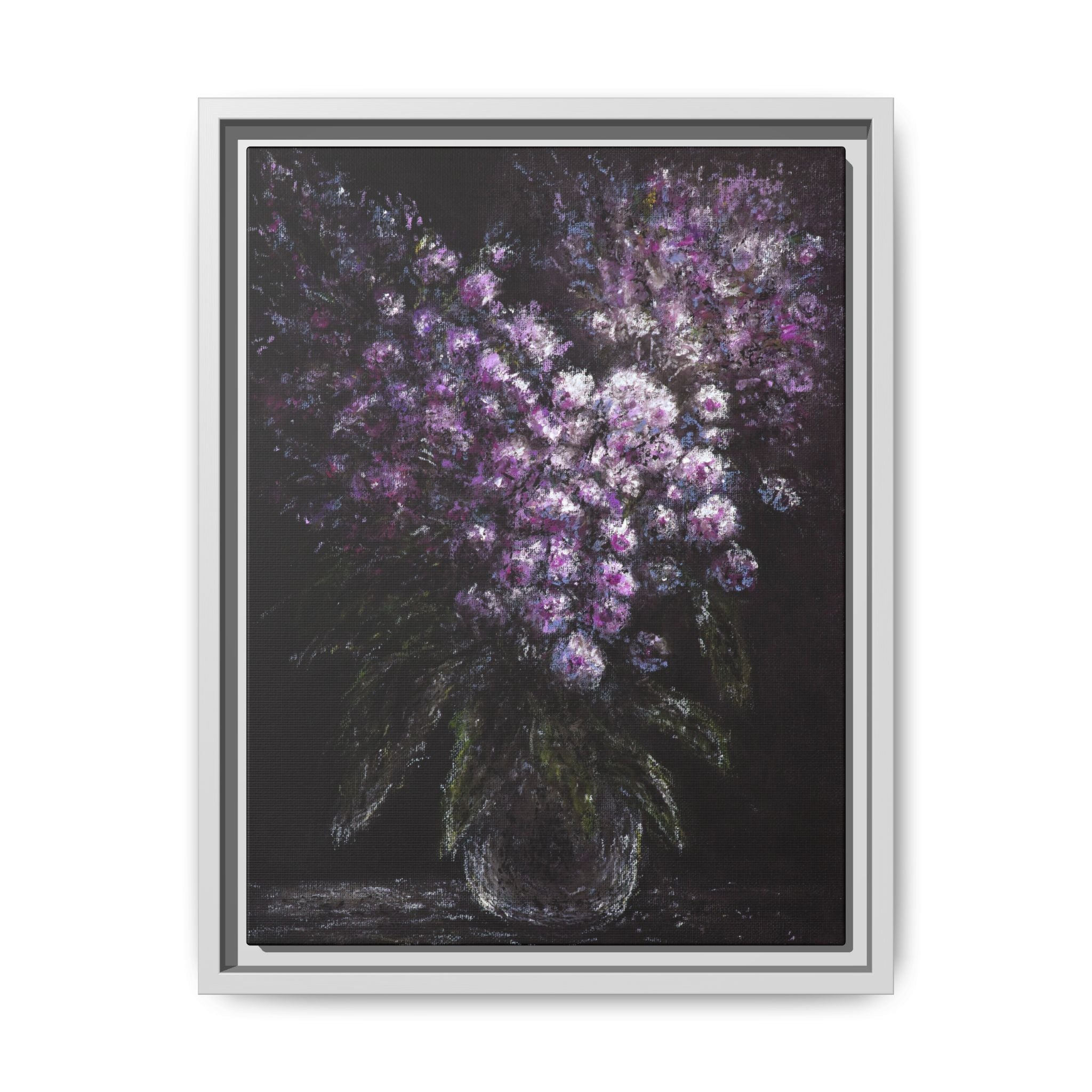 Framed Matte Canvas: Moody Purple Floral Bouquet Wall Art