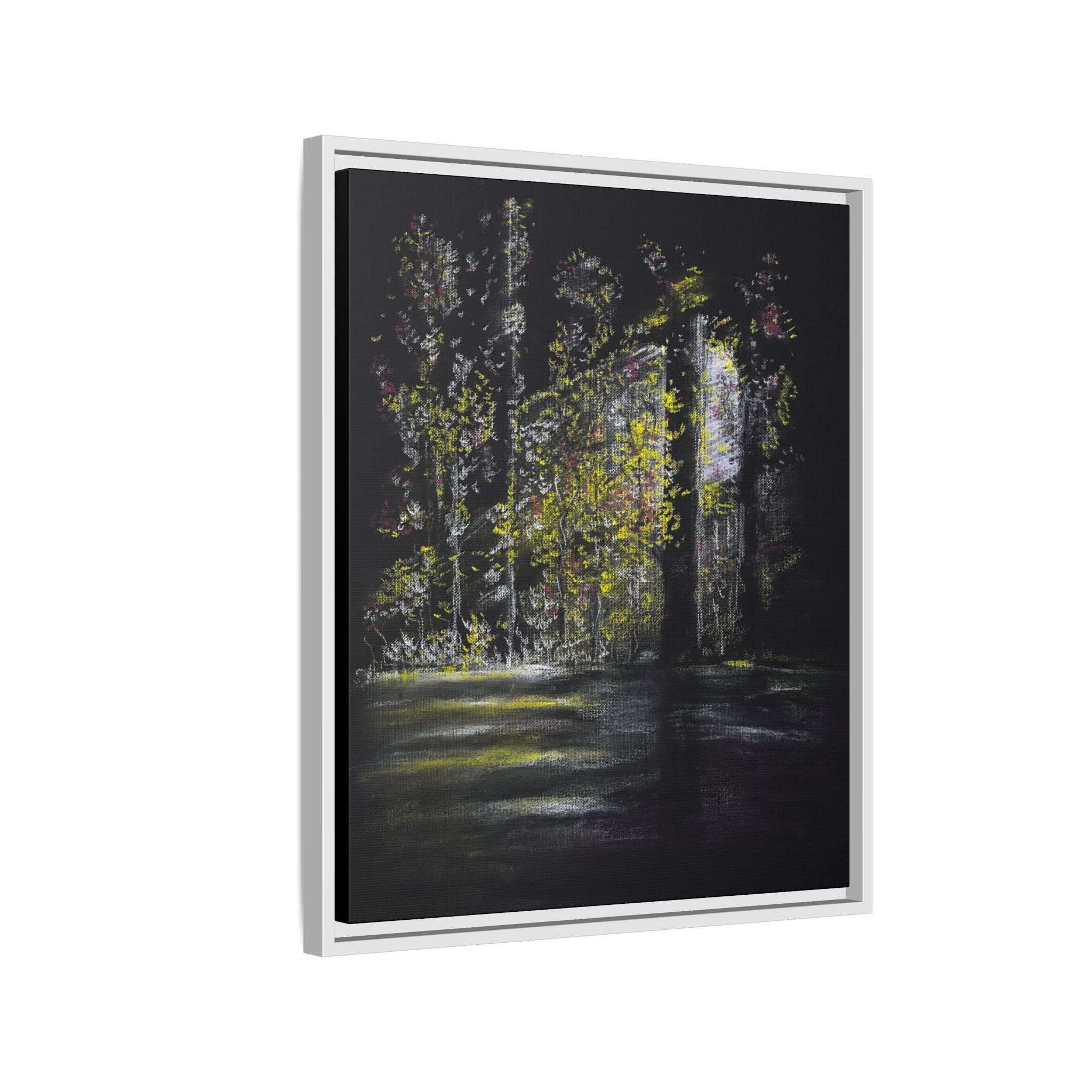 Framed Matte Canvas Forest Nightscape – Moody Woodland Wall Art