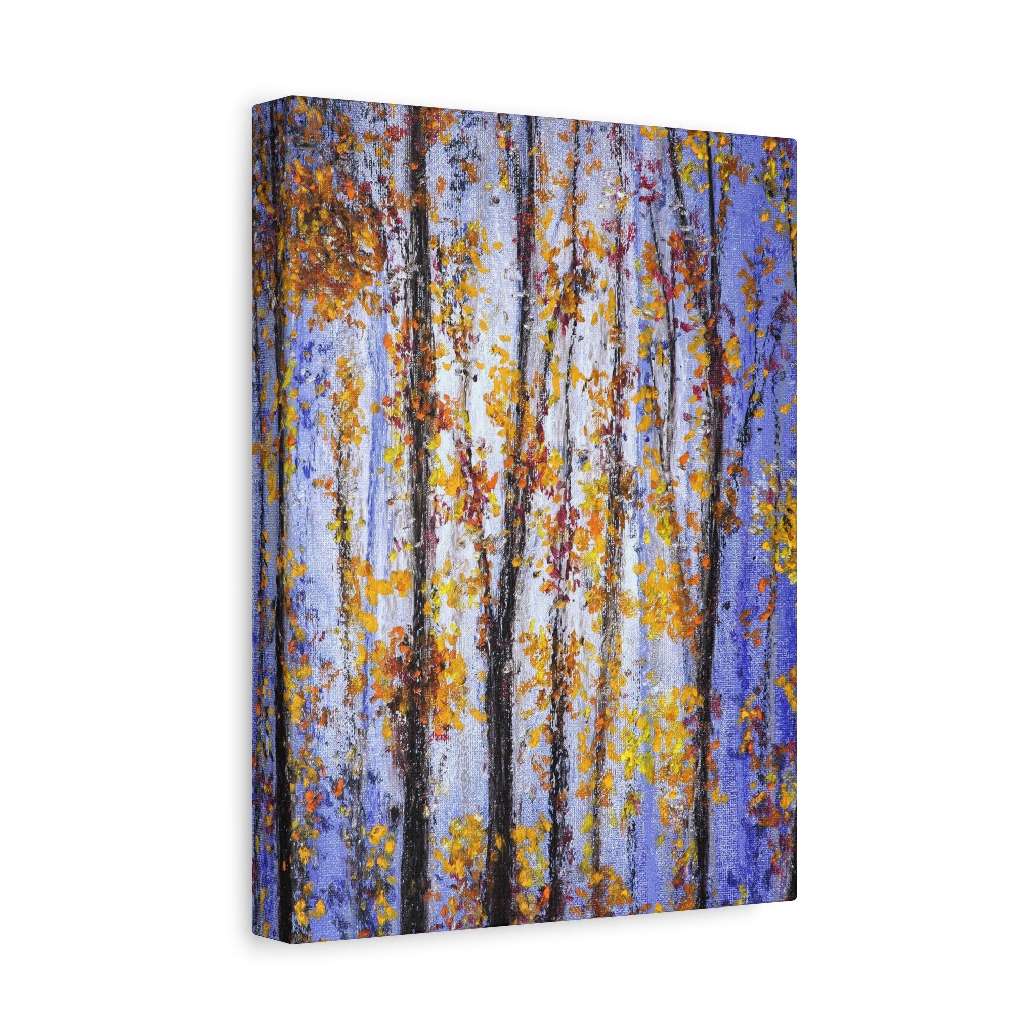 Autumn Aspens Matte Stretched Canvas – Purple & Gold Forest Wall Art (1.25")