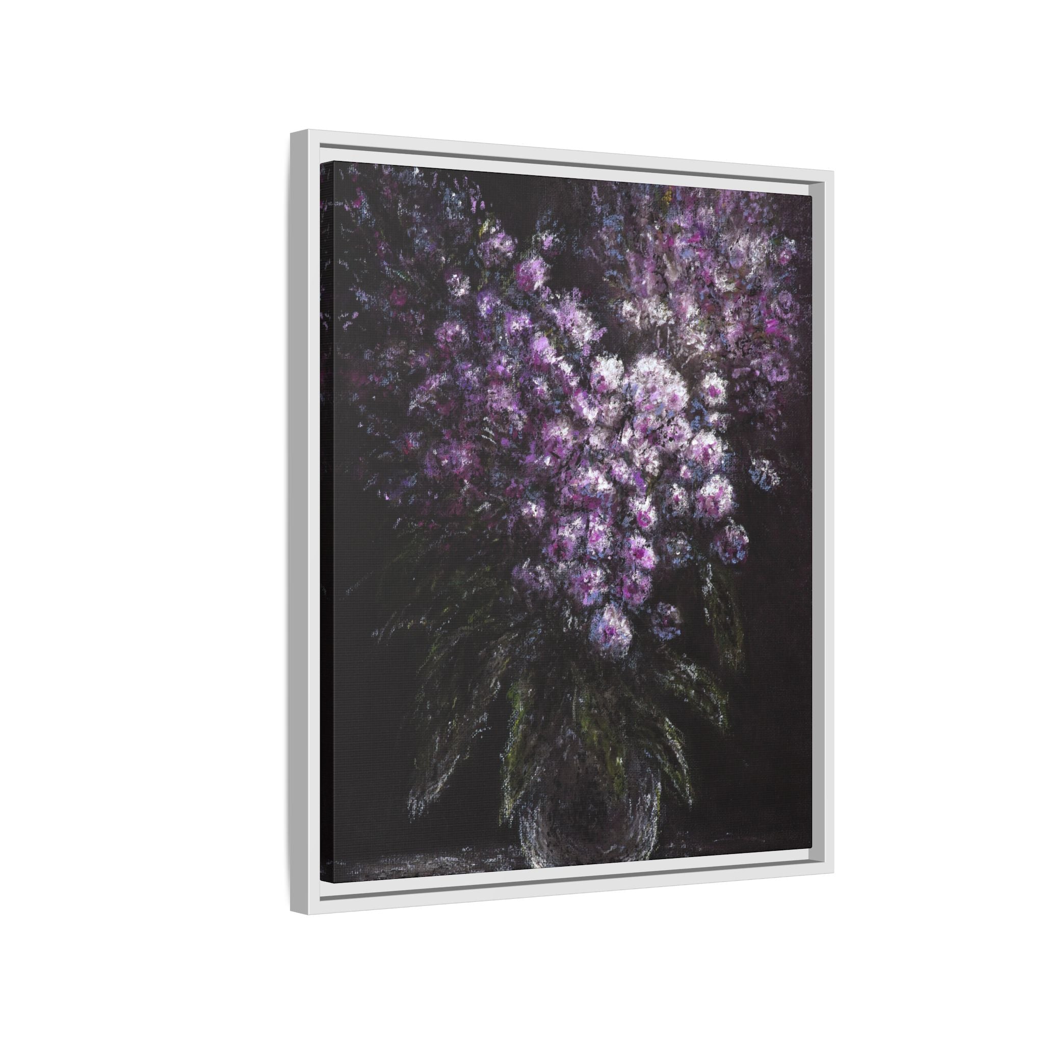 Framed Matte Canvas: Moody Purple Floral Bouquet Wall Art