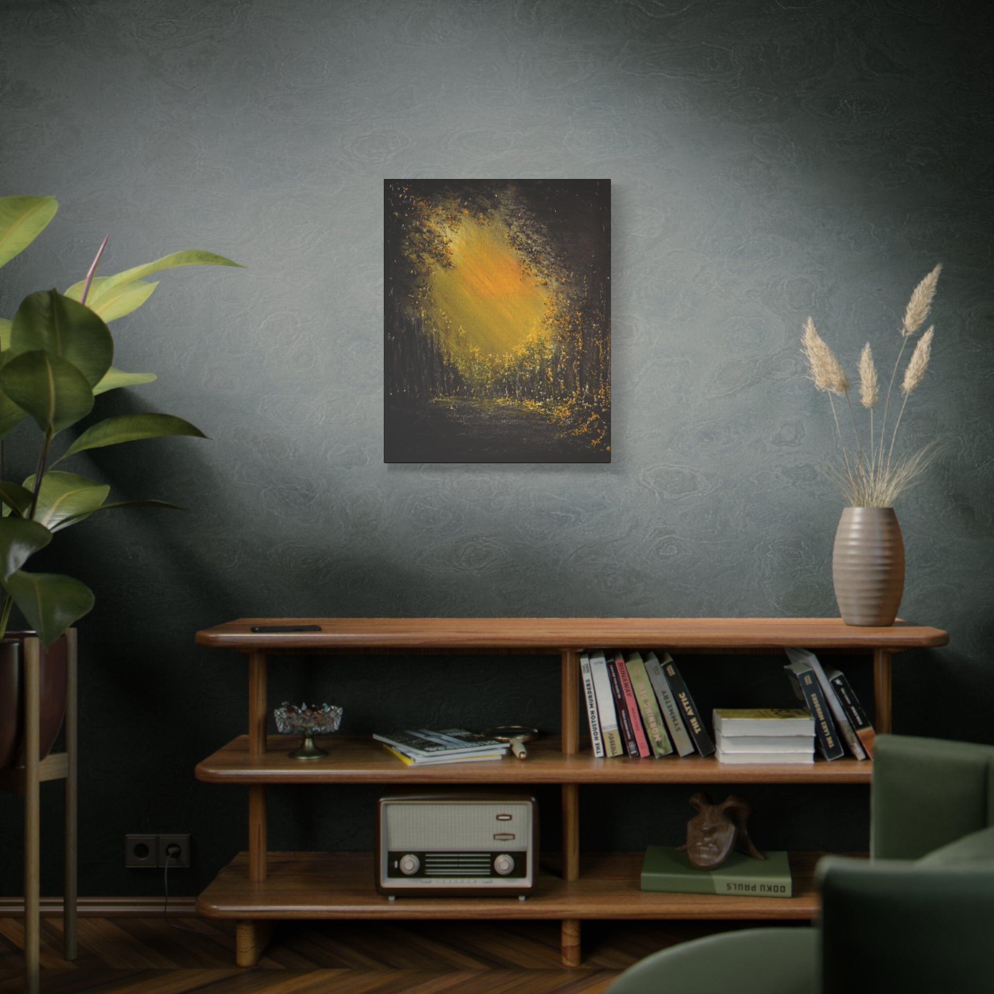 Abstract GoldenForest Glow Matte Canvas Art – Stretched Wall Painting
