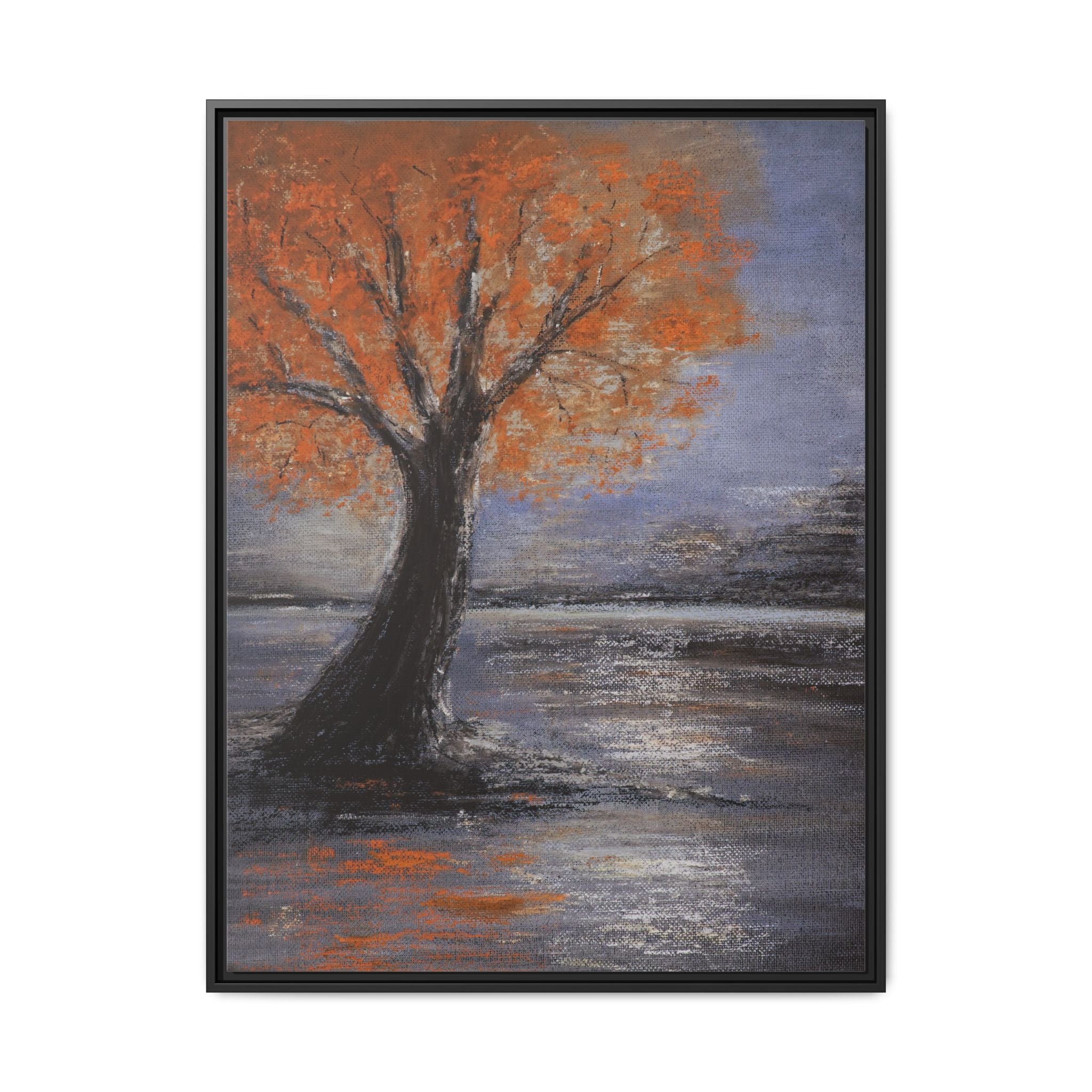 Framed Autumn Tree Canvas Print — Orange Tree Landscape Wall Art