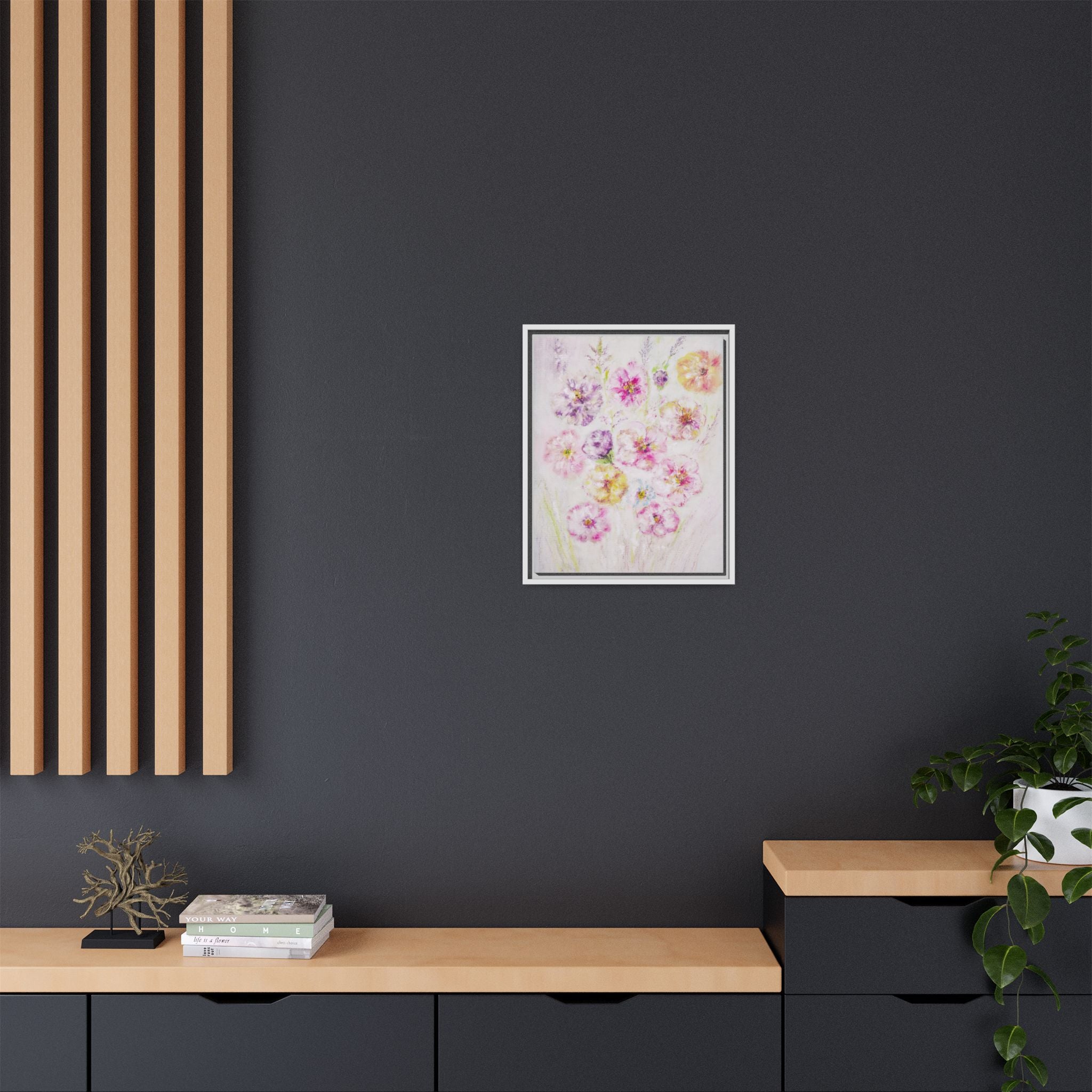 Framed Floral Canvas Print — Soft Pastel Bouquet Wall Art