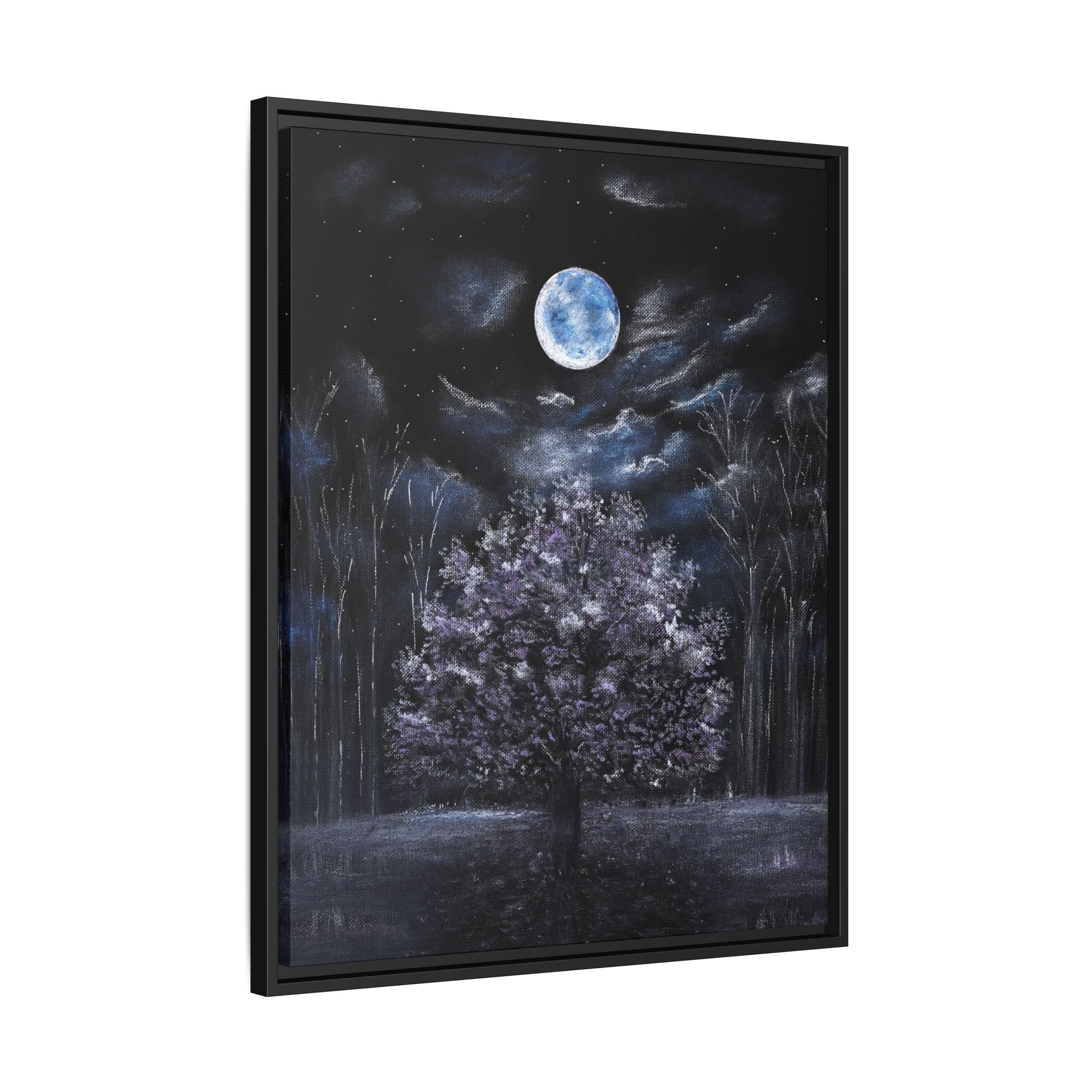 Framed Matte Canvas Art — Moonlit Tree Nightscape