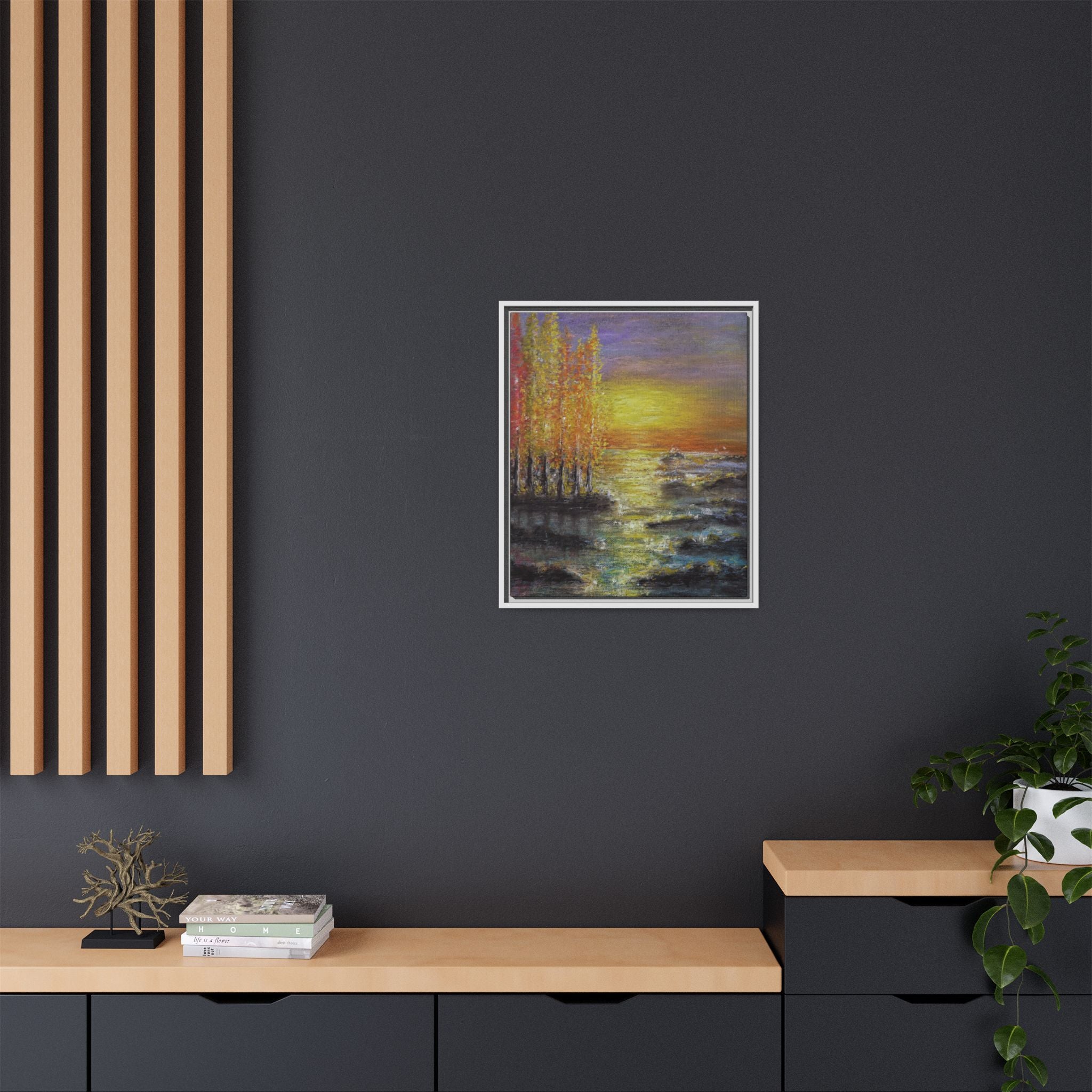 Tranquil Sunset Lake - Framed Matte Canvas Art Print