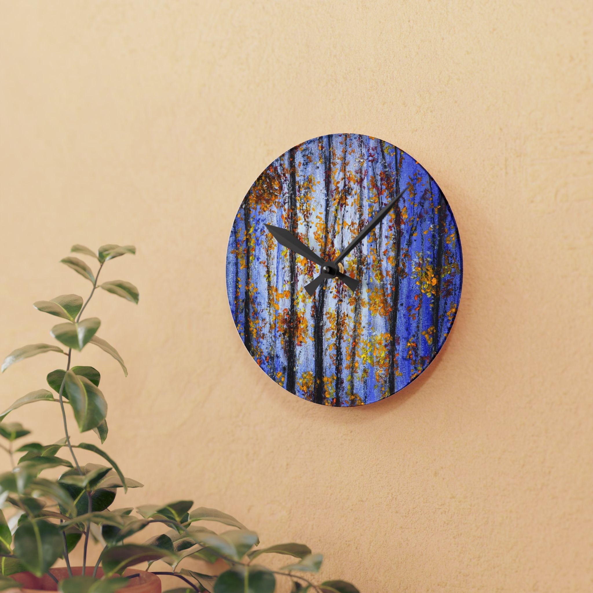 Acrylic Wall Clock — Autumn Aspen Forest Art Clock (Round)