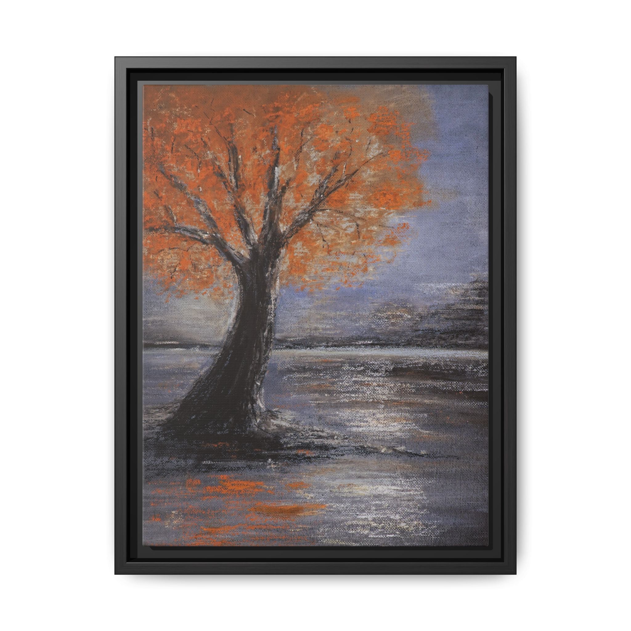 Framed Autumn Tree Canvas Print — Orange Tree Landscape Wall Art
