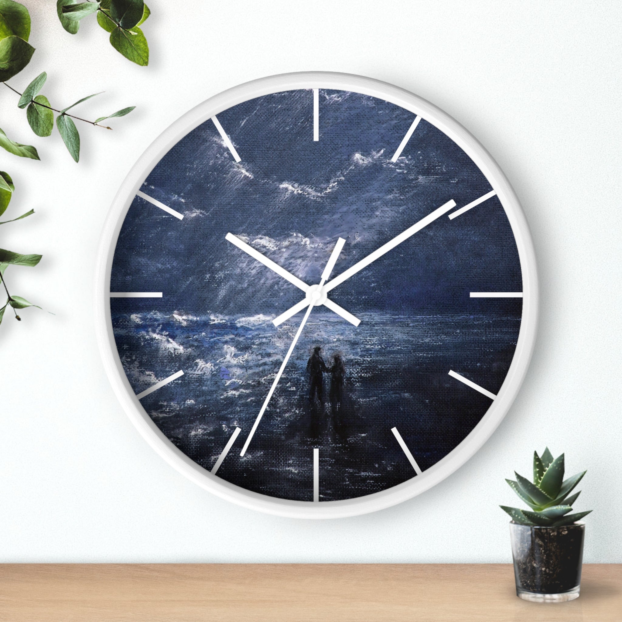 Wall Clock — Moody Ocean Nightscape Clock with Silhouetted Couple