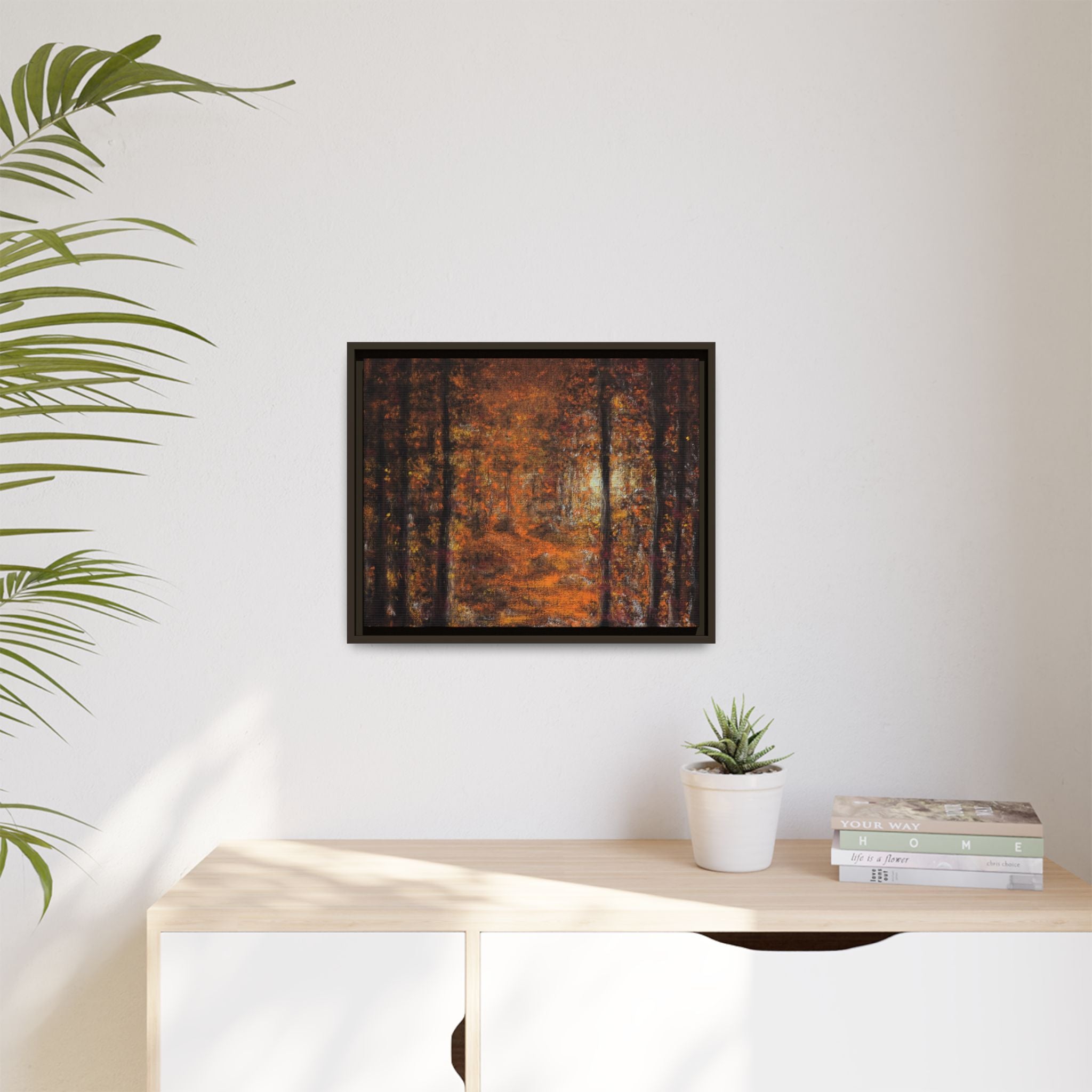 Autumn Forest Path Matte Canvas Framed Wall Art