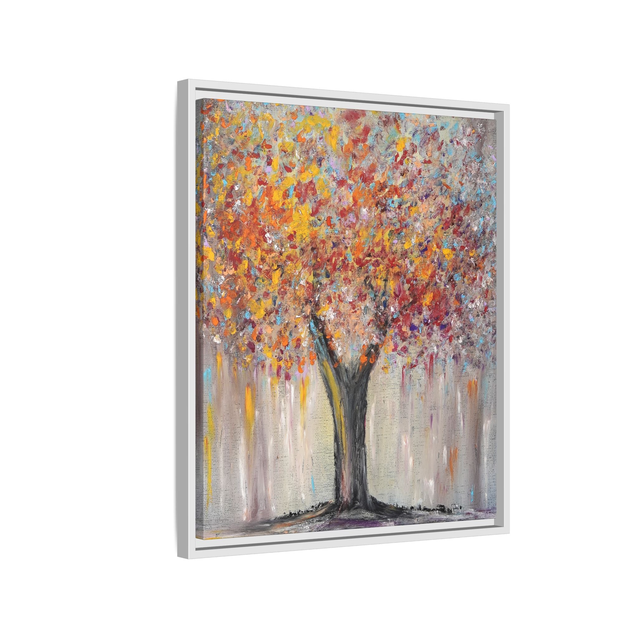 Framed Matte Canvas - Colorful Abstract Tree Wall Art