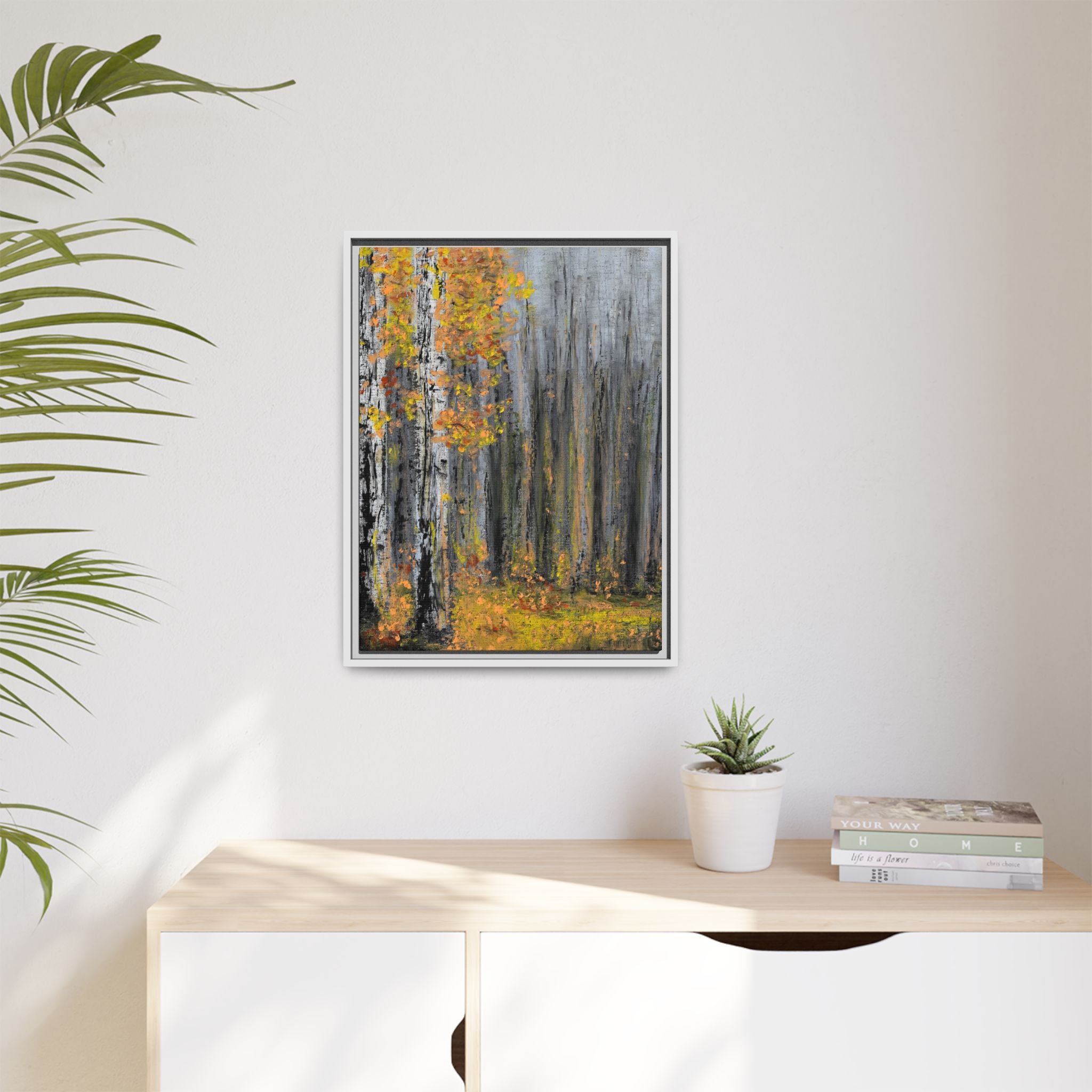 Framed Matte Canvas Print — Autumn Birch Forest Wall Art