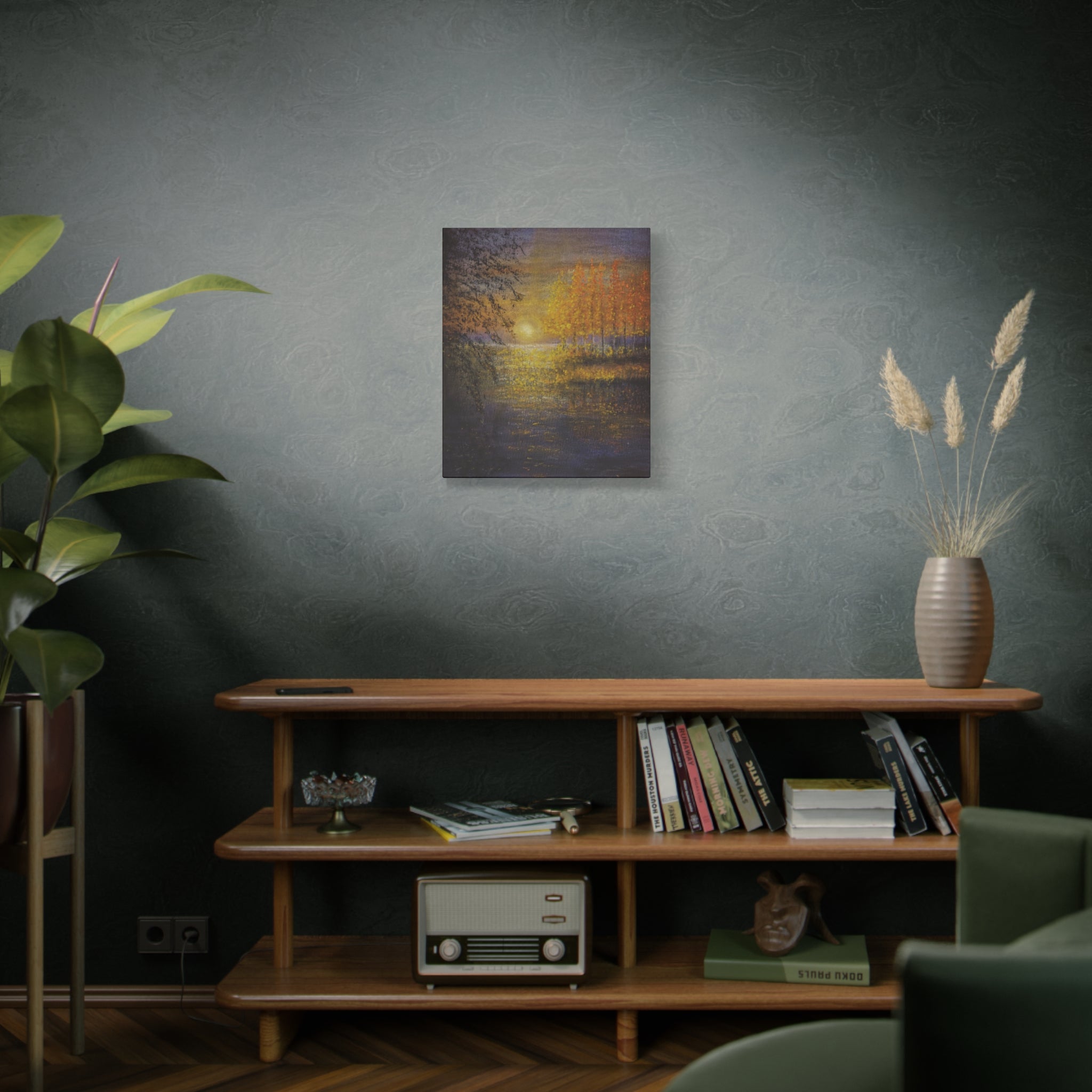Autumn Sunset Canvas Wall Art — Golden Trees Over Tranquil Lake
