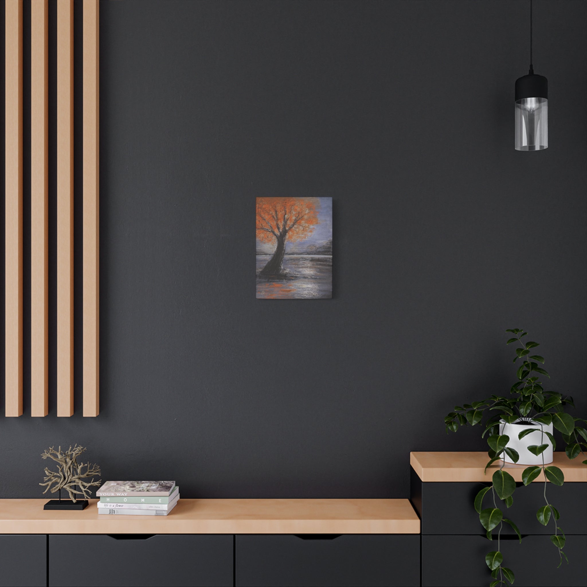 Autumn Solitude Matte Canvas Wall Art — Orange Tree Landscape, Stretched 1.25"