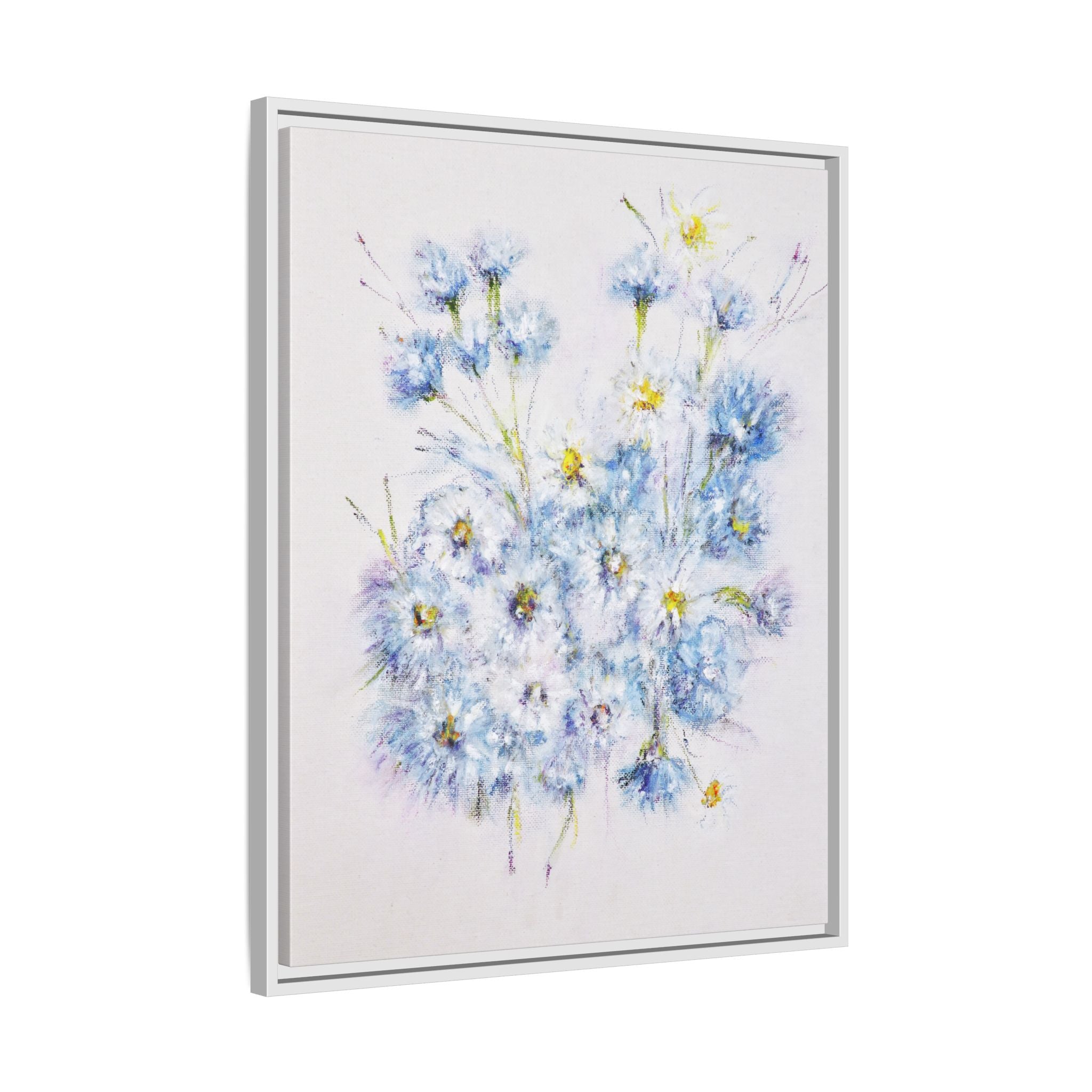Blue Wildflower Watercolor Canvas Print — Framed Matte Wall Art