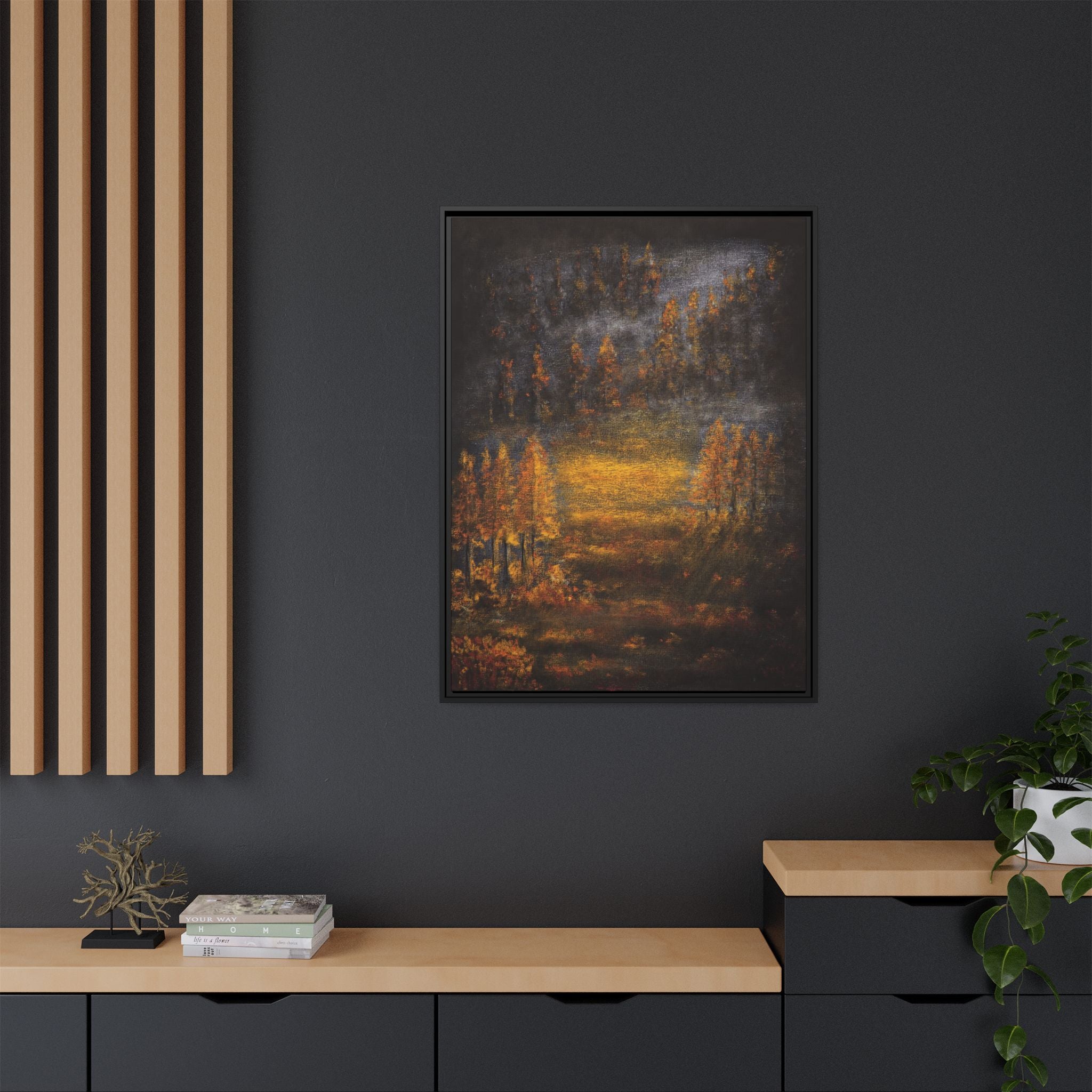 Autumn Glow Landscape - Framed Matte Canvas Wall Art