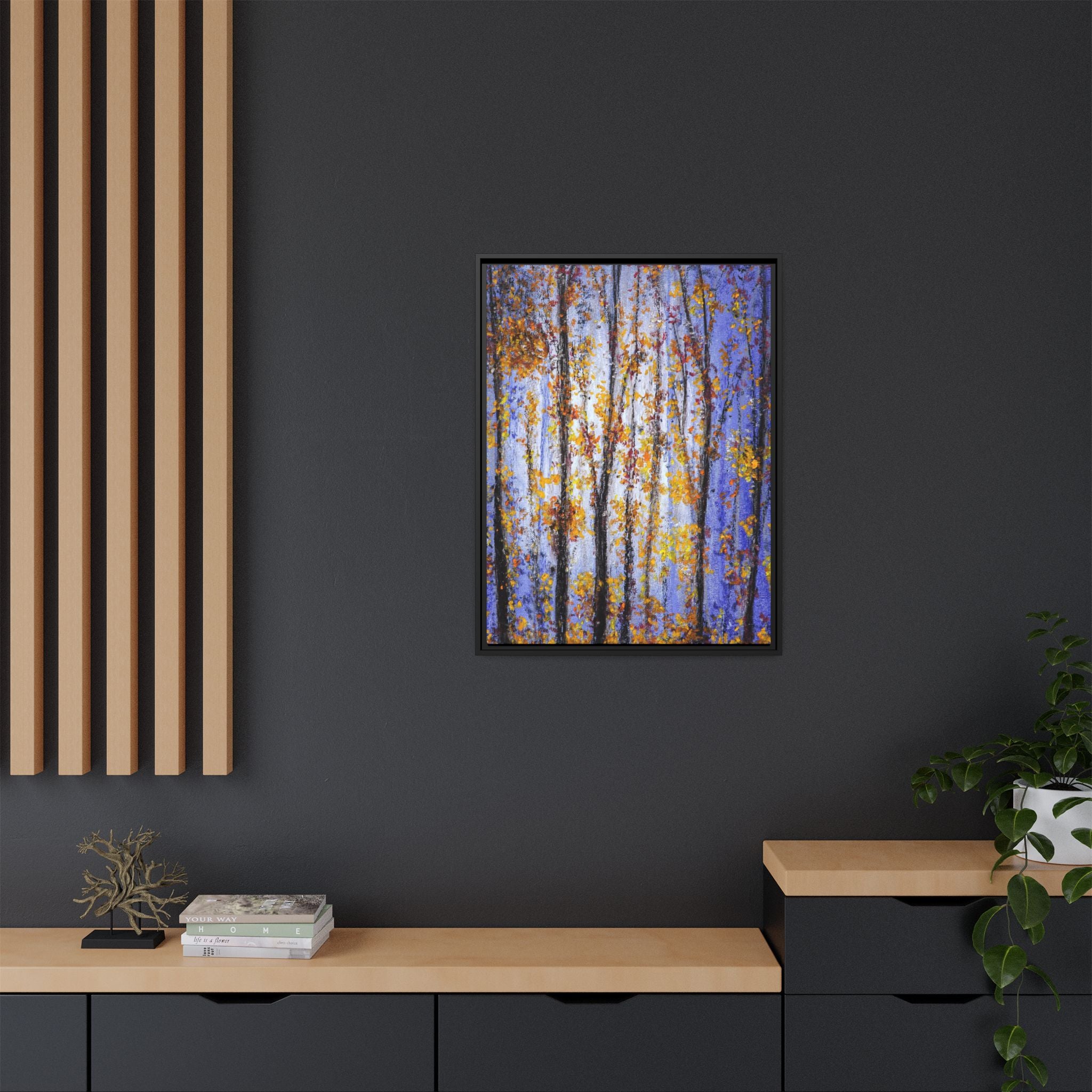 Framed Matte Canvas Art – Autumn Aspen Trees Wall Print