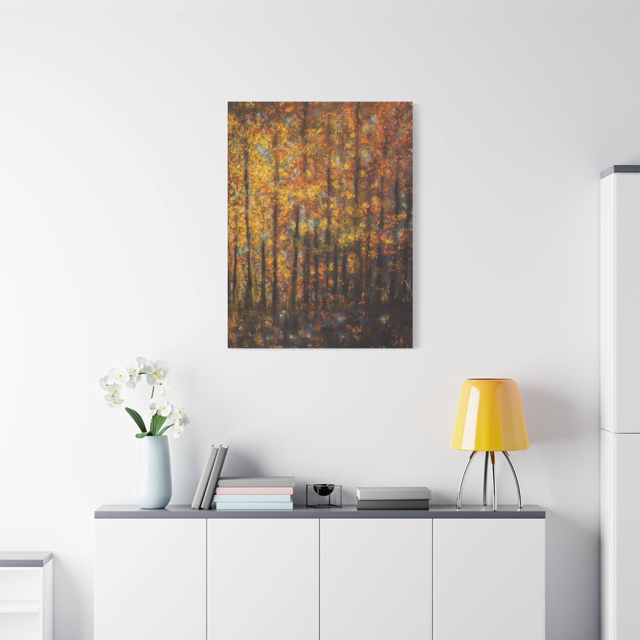 Autumn Forest Matte Canvas Wall Art – Golden Fall Trees