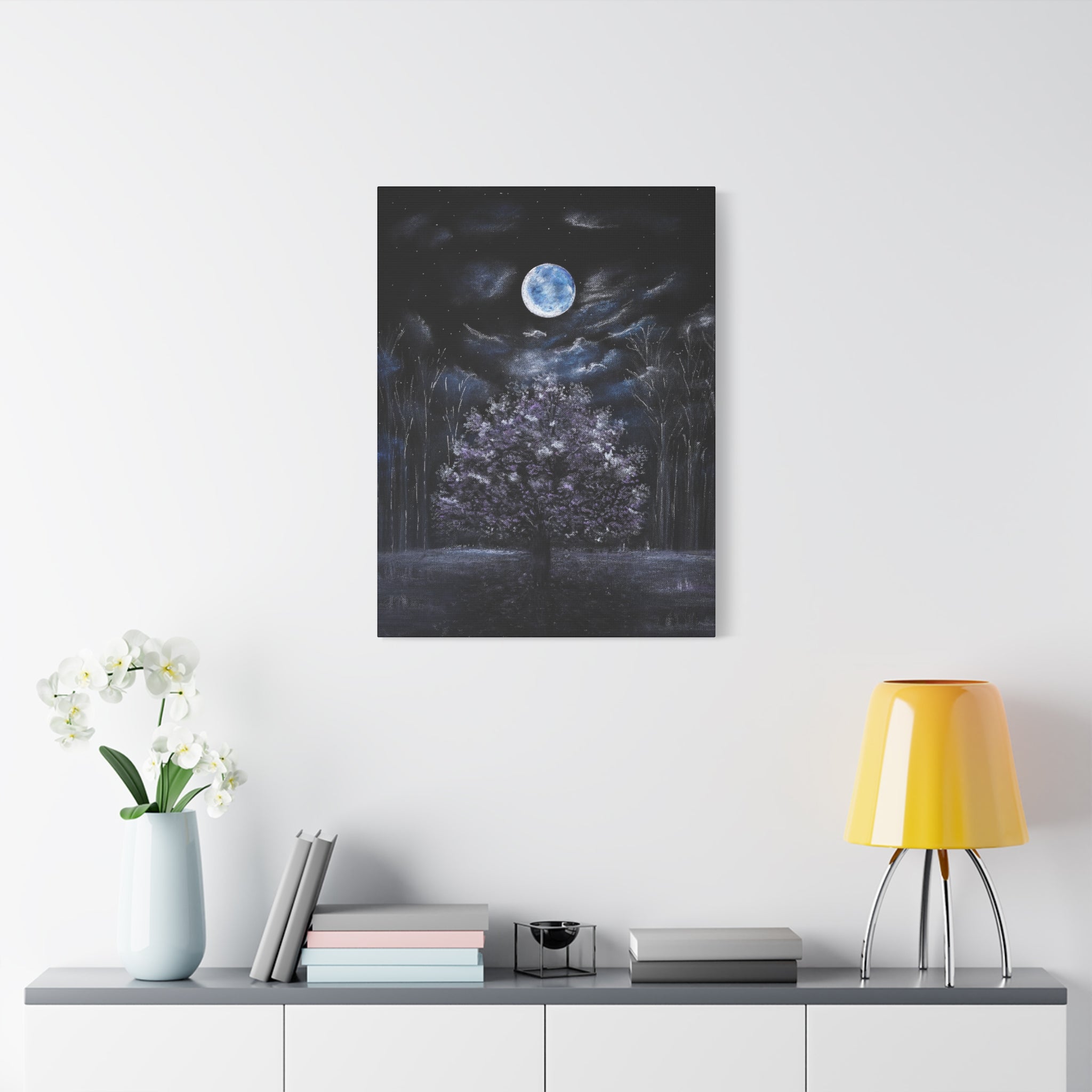 Moonlit Tree Canvas Print — Night Sky Wall Art (Matte Stretched)