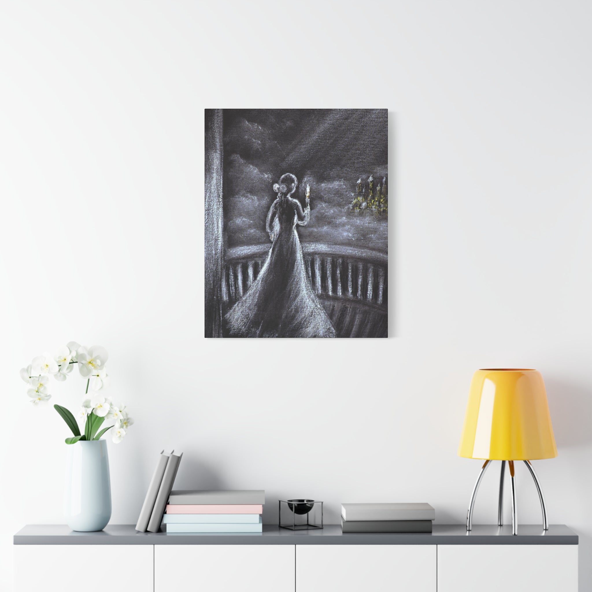Matte Canvas: Gothic Woman with Candle Stretched Art Print