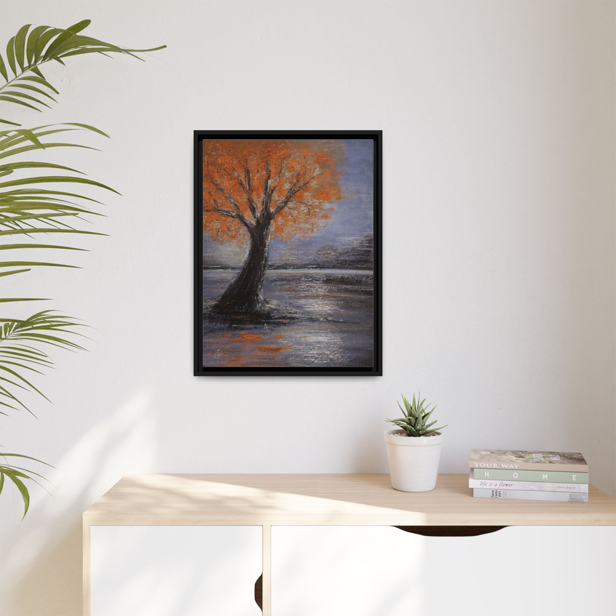 Framed Autumn Tree Canvas Print — Orange Tree Landscape Wall Art