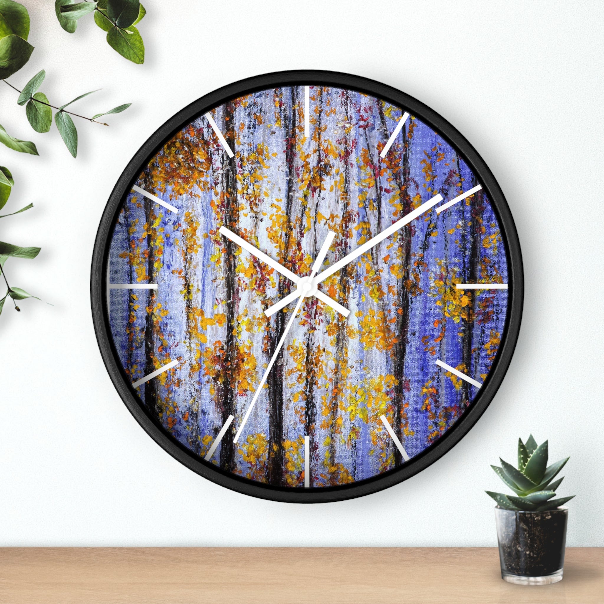 Autumn Aspen Wall Clock — Forest Birch Trees Fall Leaves Decorative Clock