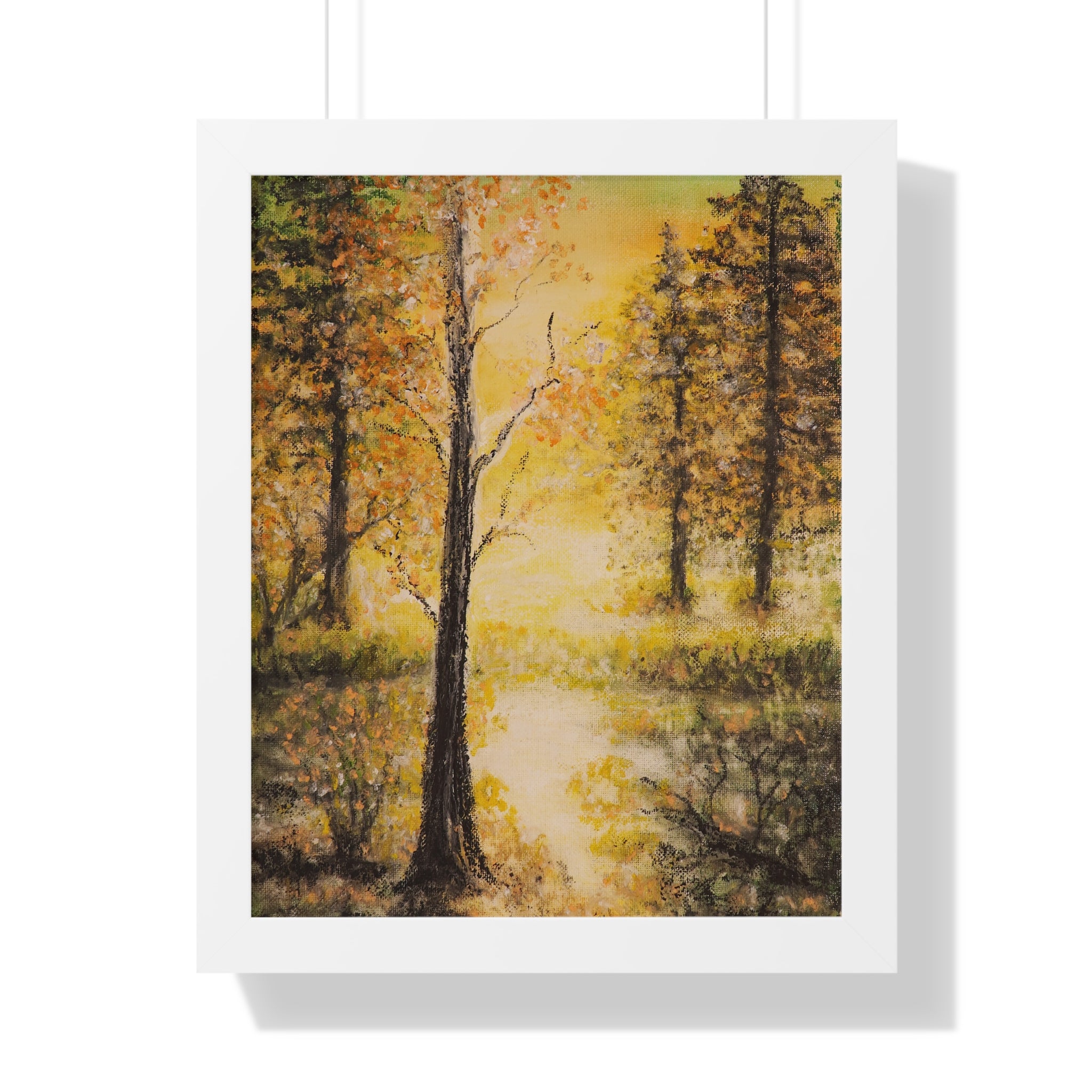 Framed Vertical Poster — Golden Forest Landscape Wall Art
