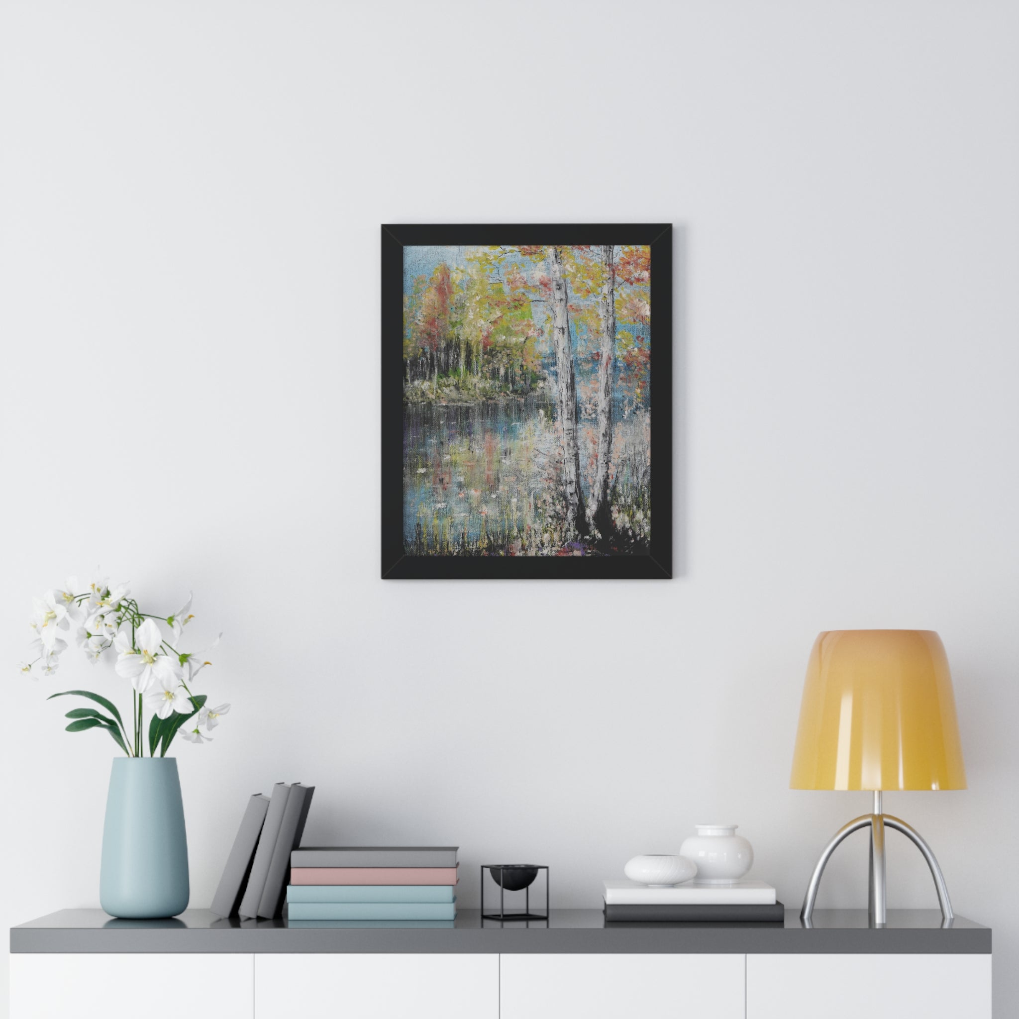 Framed Poster —Trees by the Lake Landscape Art Print