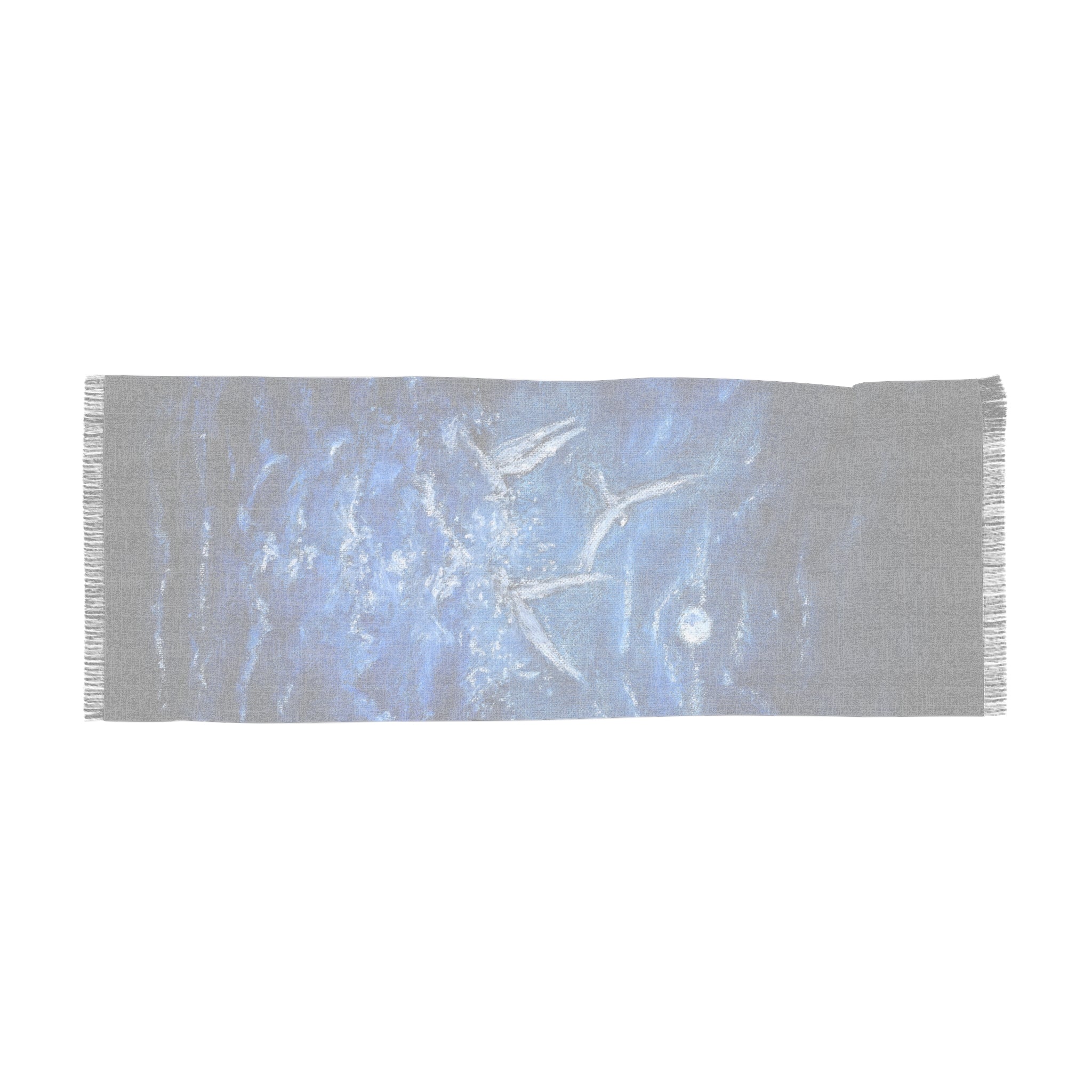 Moonlit White Birds Woven Scarf — Blue Ocean Art Scarf