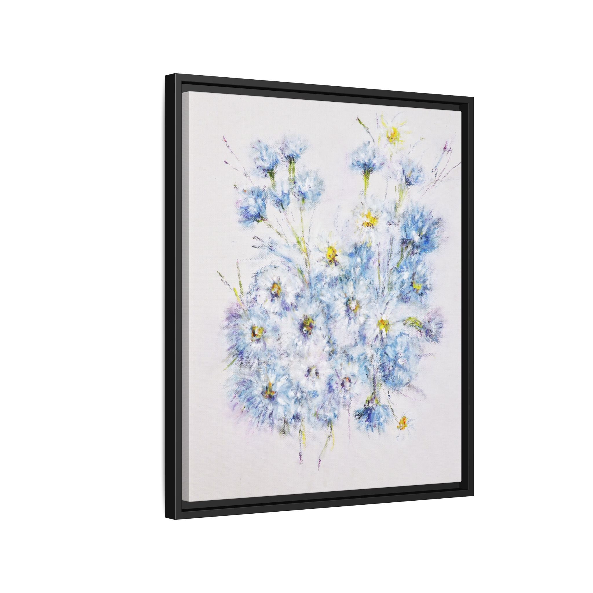 Blue Wildflower Watercolor Canvas Print — Framed Matte Wall Art