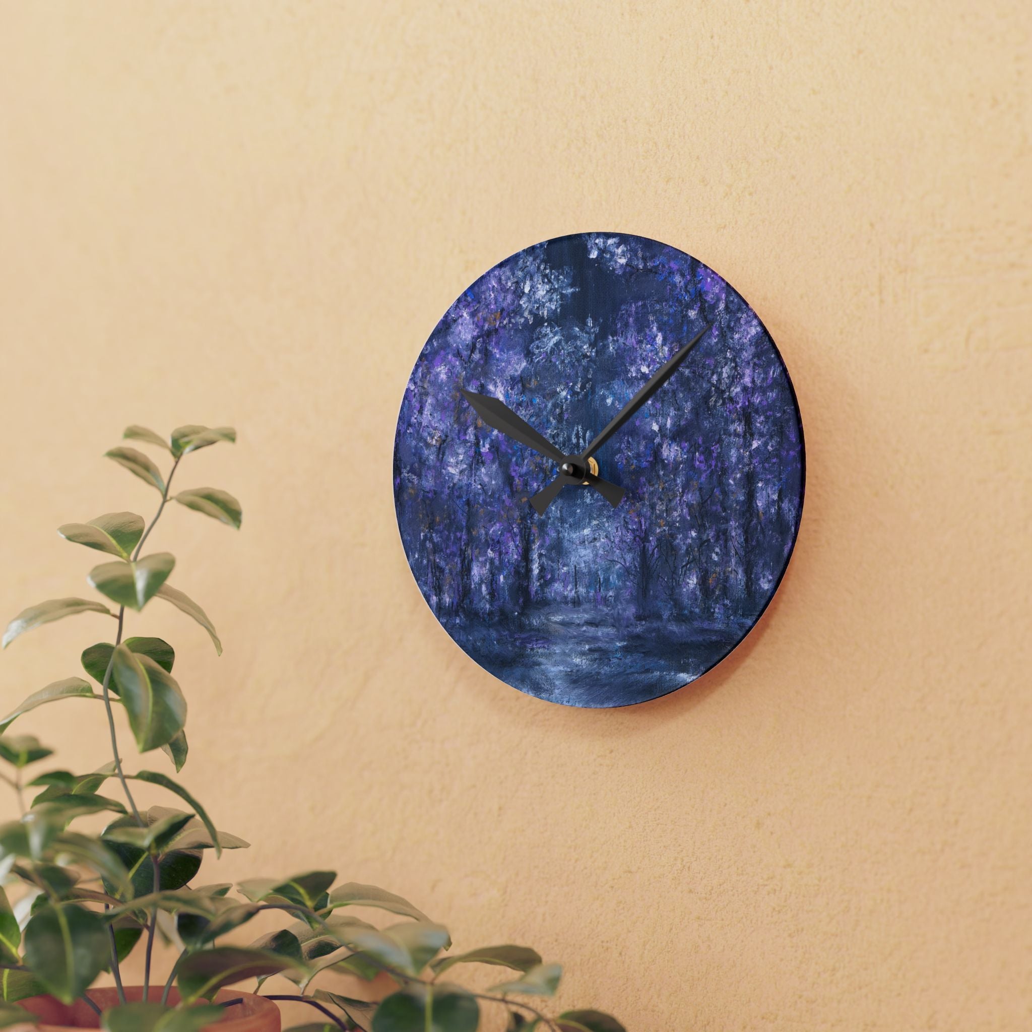 Acrylic Wall Clock — Dreamy Purple Wisteria Art Clock