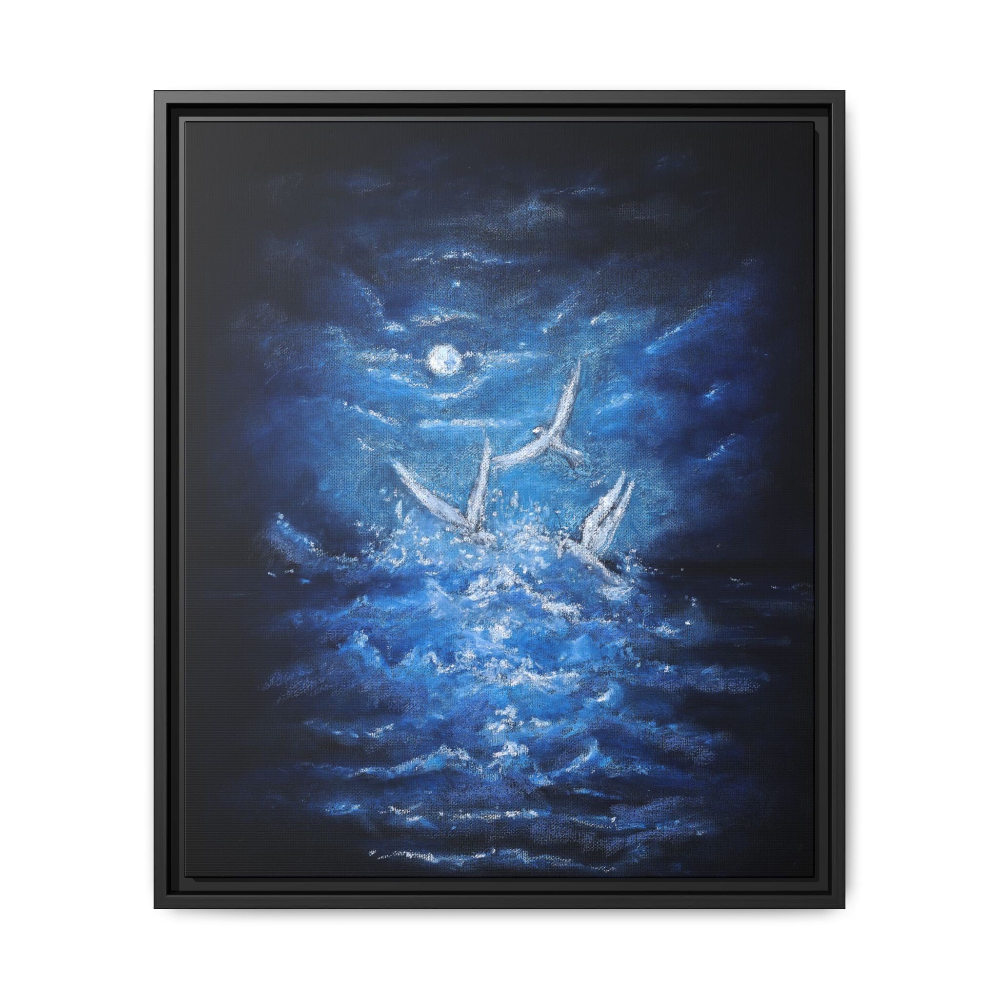 Night Ocean Birds - Matte Canvas Framed Wall Art