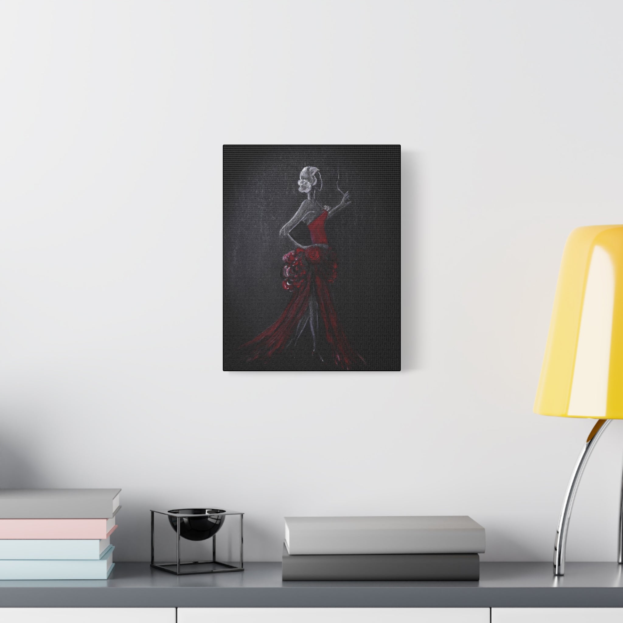 Flamenco Dancer Red Dress Canvas Art — Matte Stretched Wall Painting