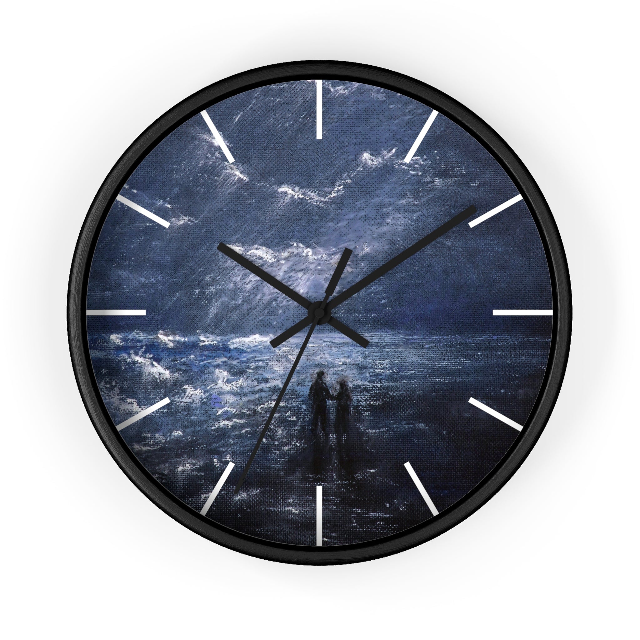Wall Clock — Moody Ocean Nightscape Clock with Silhouetted Couple