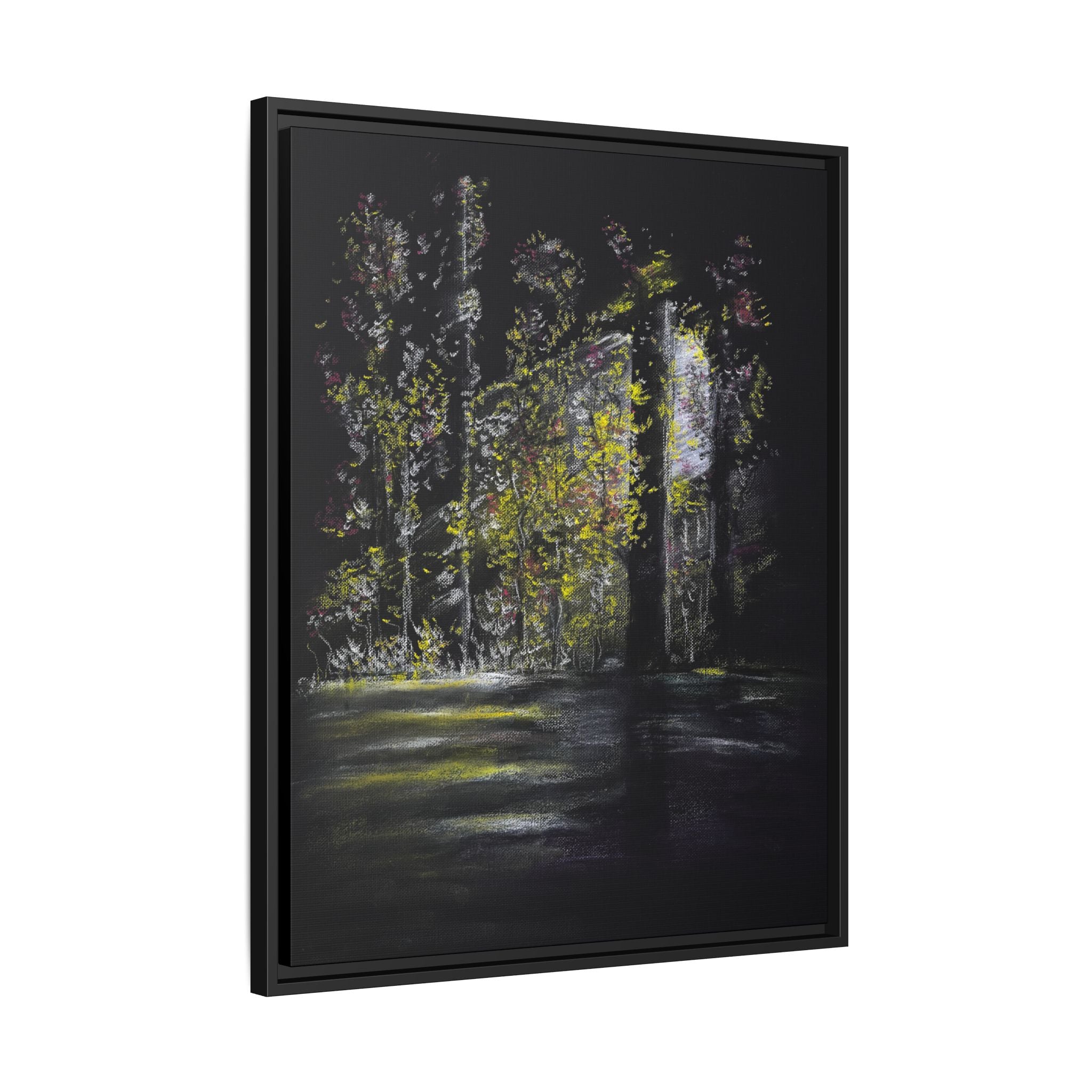 Framed Matte Canvas Forest Nightscape – Moody Woodland Wall Art