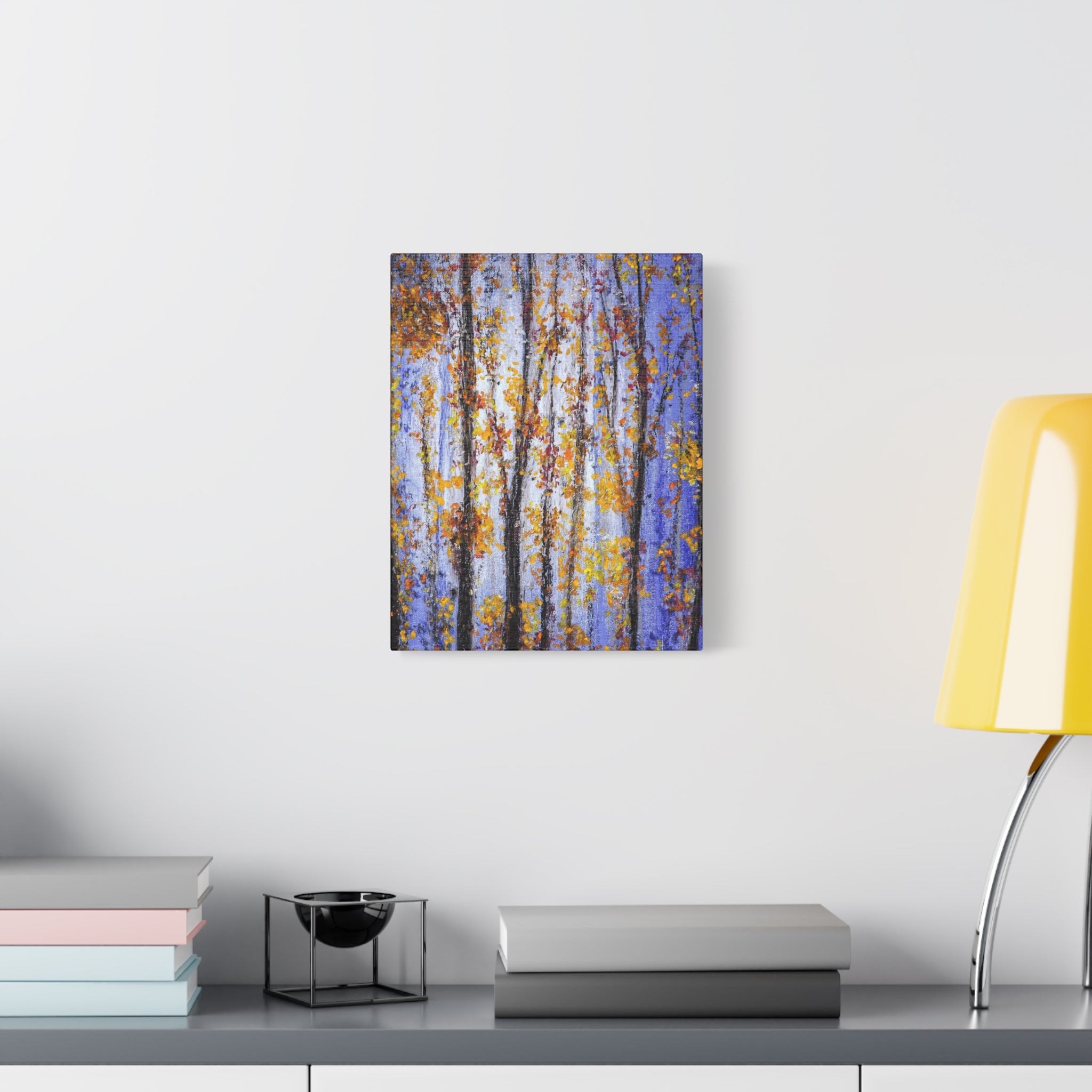 Autumn Aspens Matte Stretched Canvas – Purple & Gold Forest Wall Art (1.25")