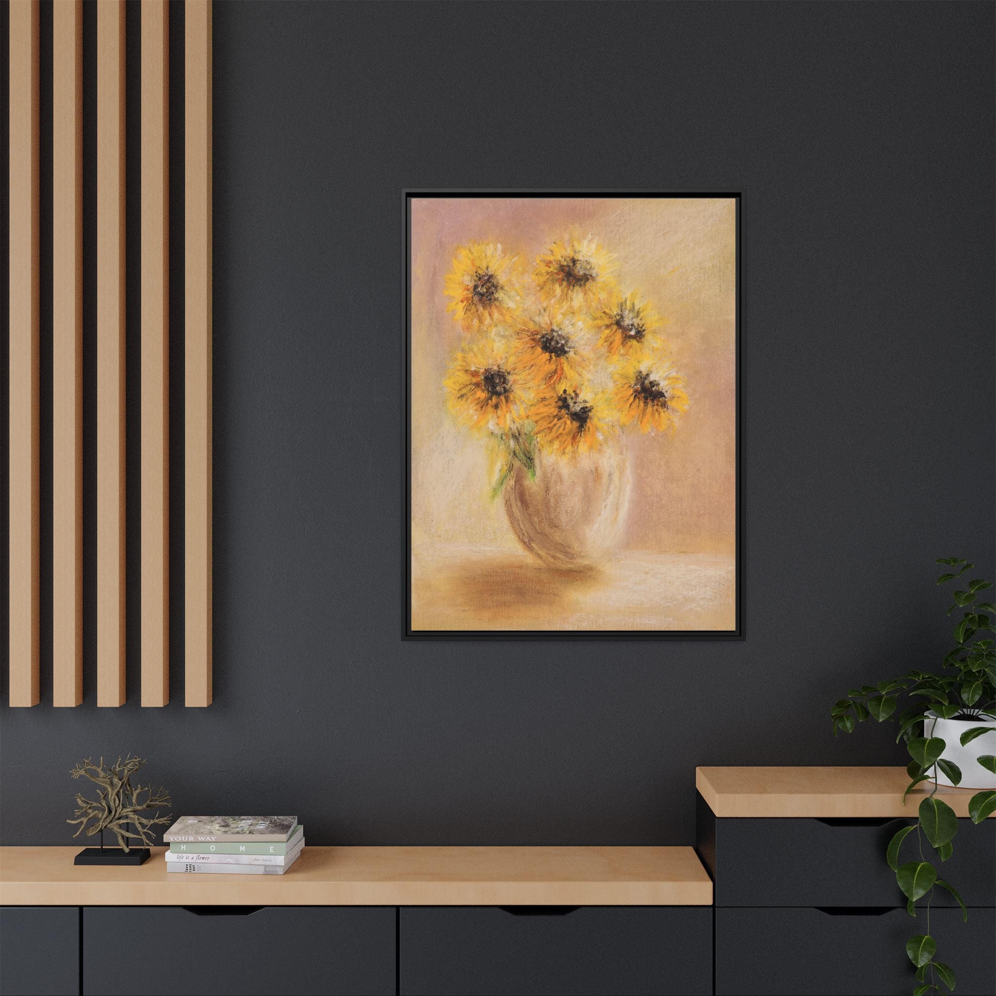 Framed Sunflower Vase — Matte Canvas Wall Art