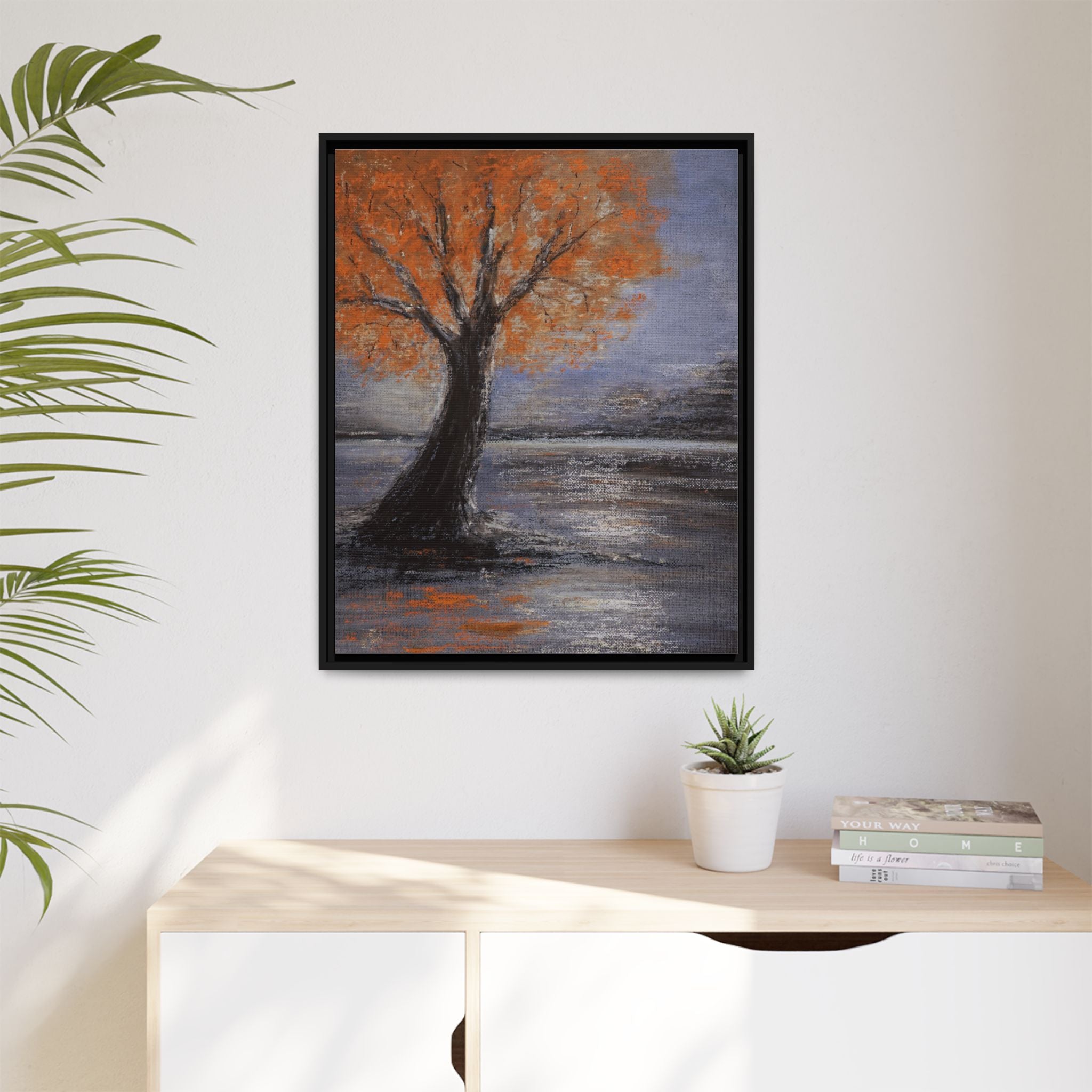 Framed Autumn Tree Canvas Print — Orange Tree Landscape Wall Art