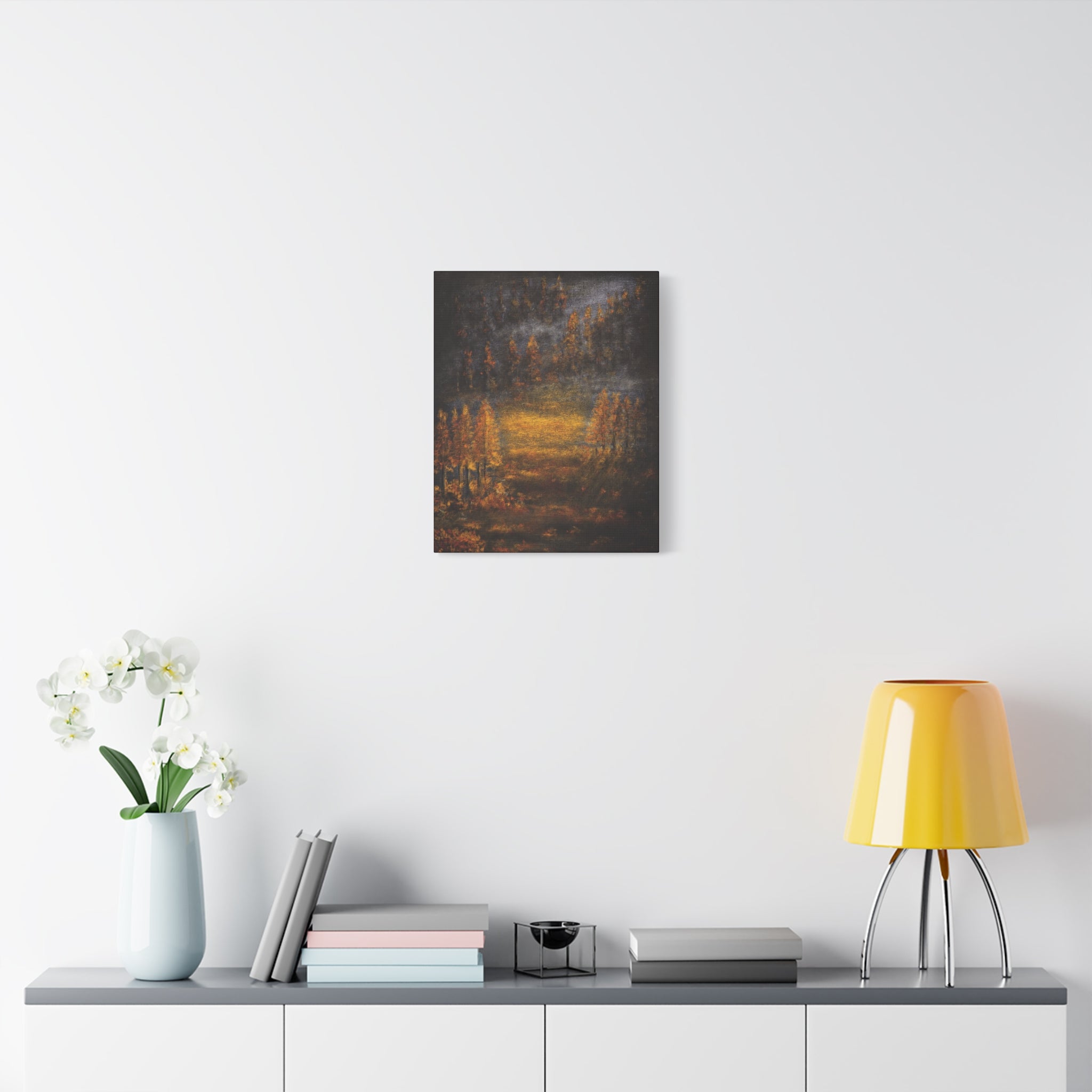 Autumn Mist Canvas Wall Art — Golden Forest Landscape, Matte Stretched Print