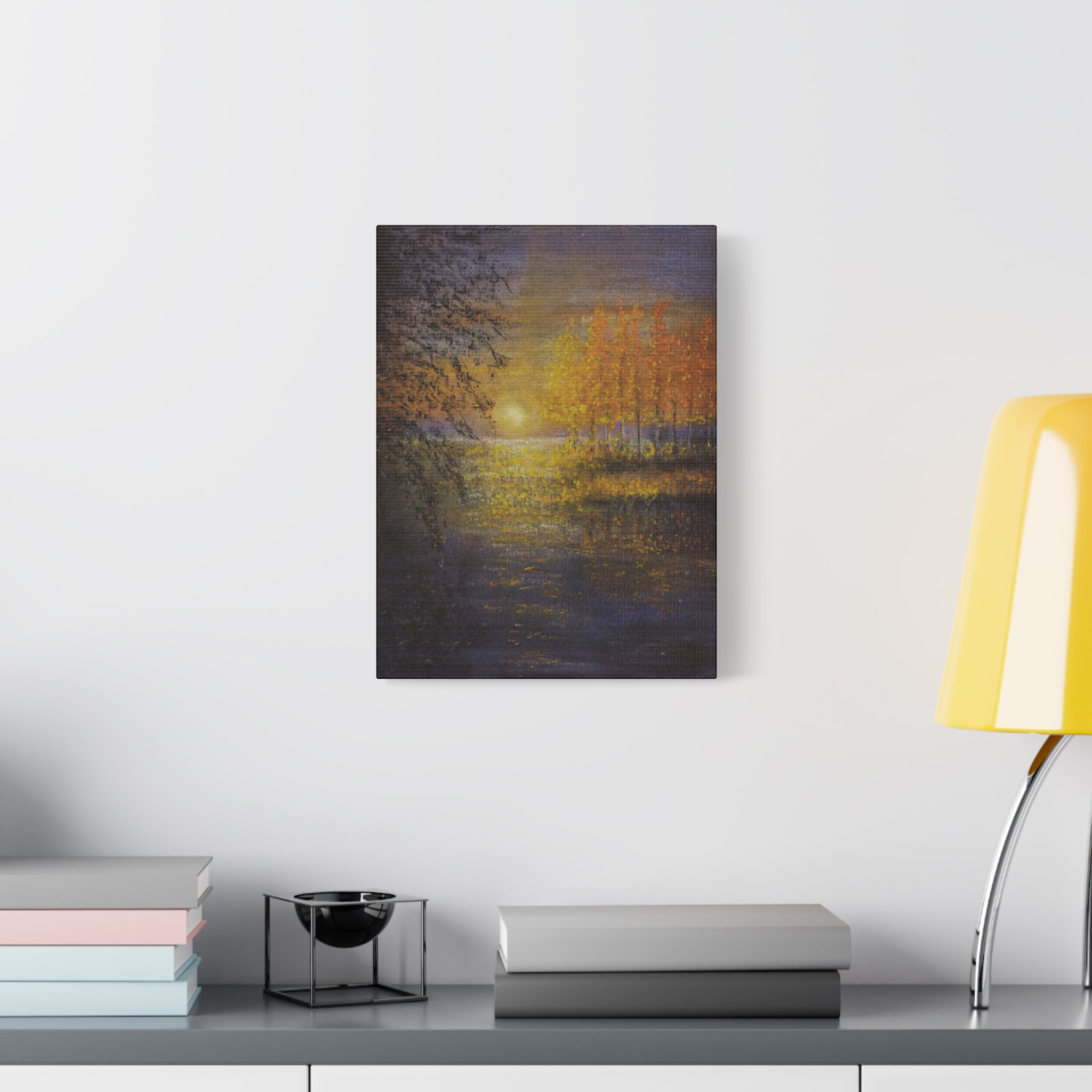 Autumn Sunset Canvas Wall Art — Golden Trees Over Tranquil Lake