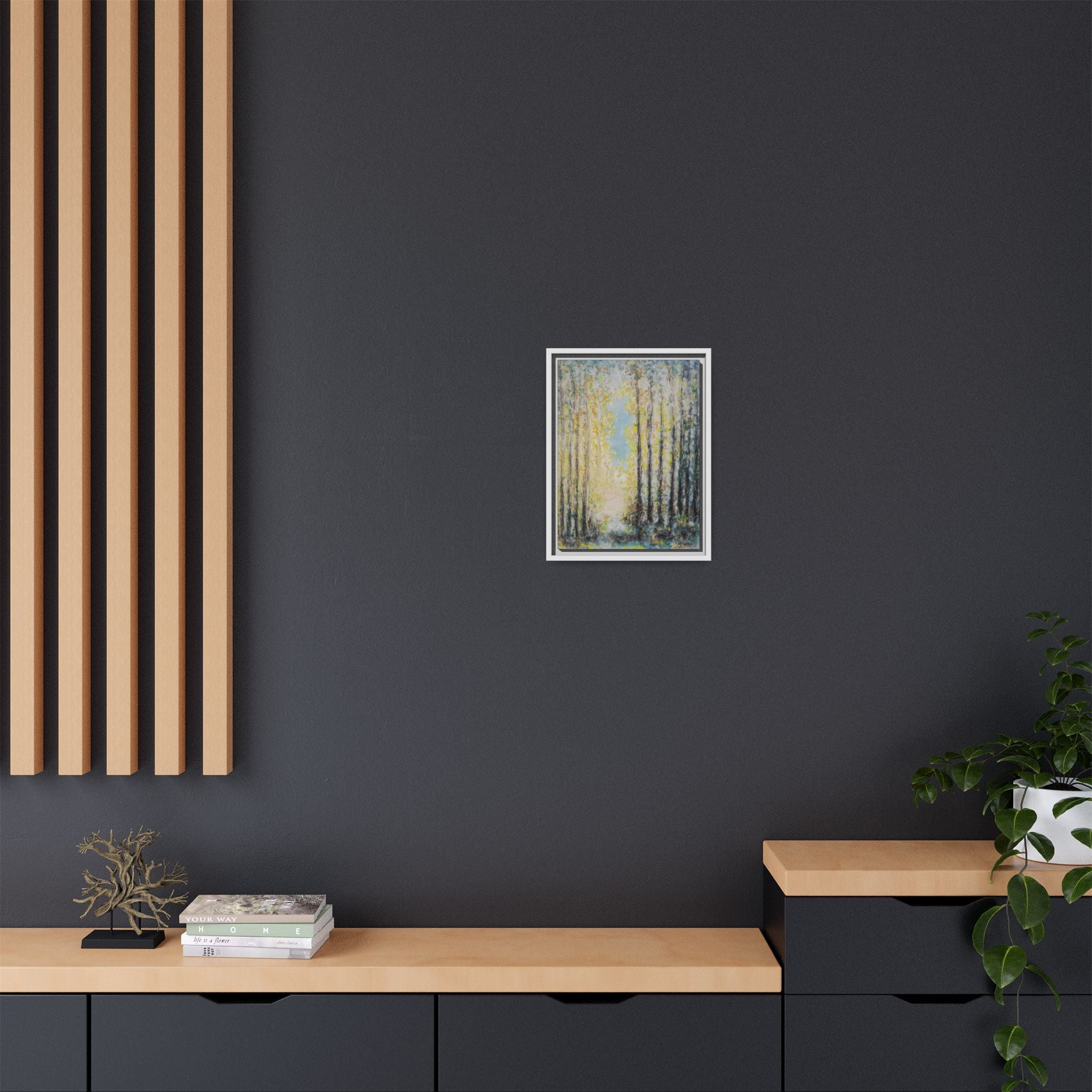 Framed Matte Canvas Print — Sunlit Forest Path Wall Art