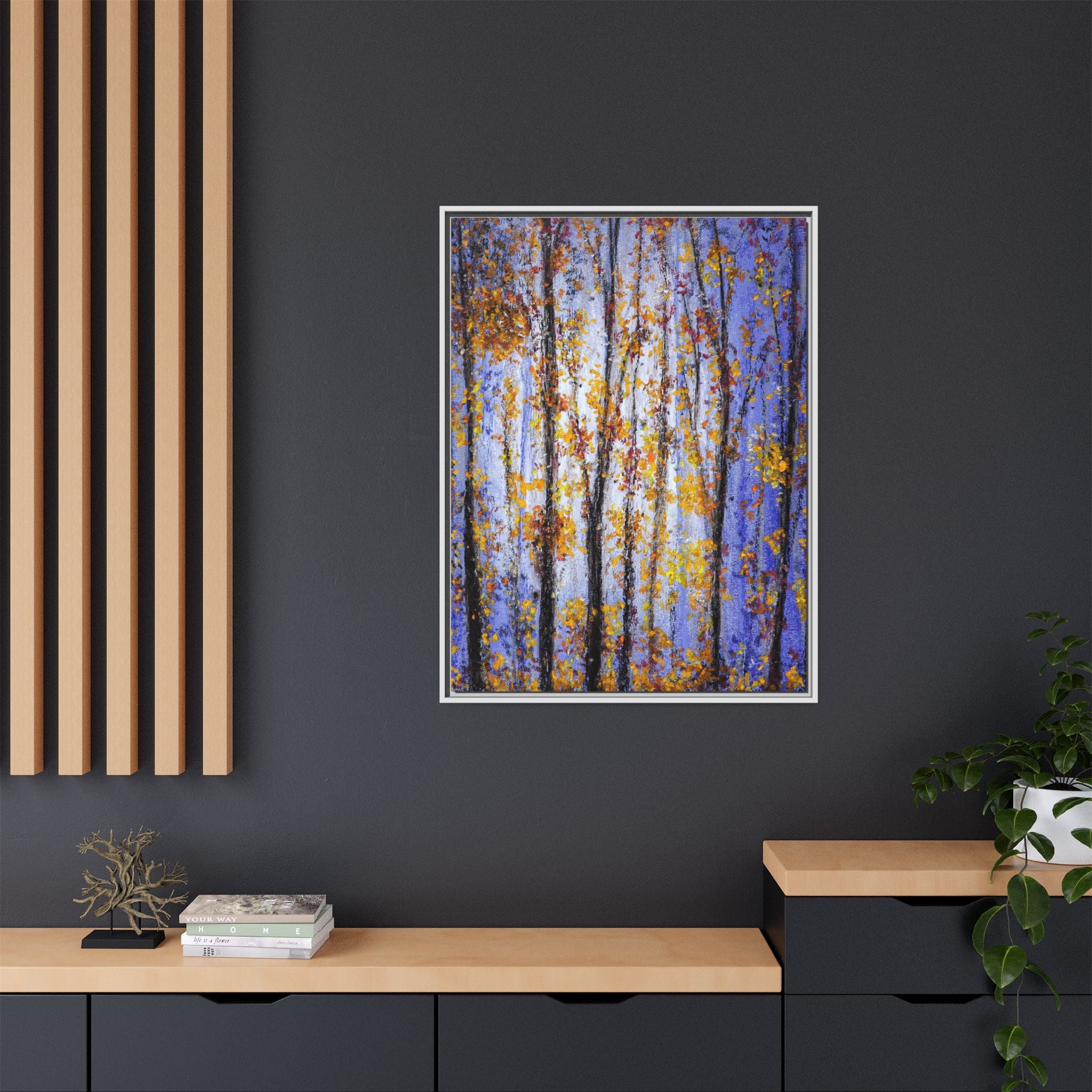Framed Matte Canvas Art – Autumn Aspen Trees Wall Print