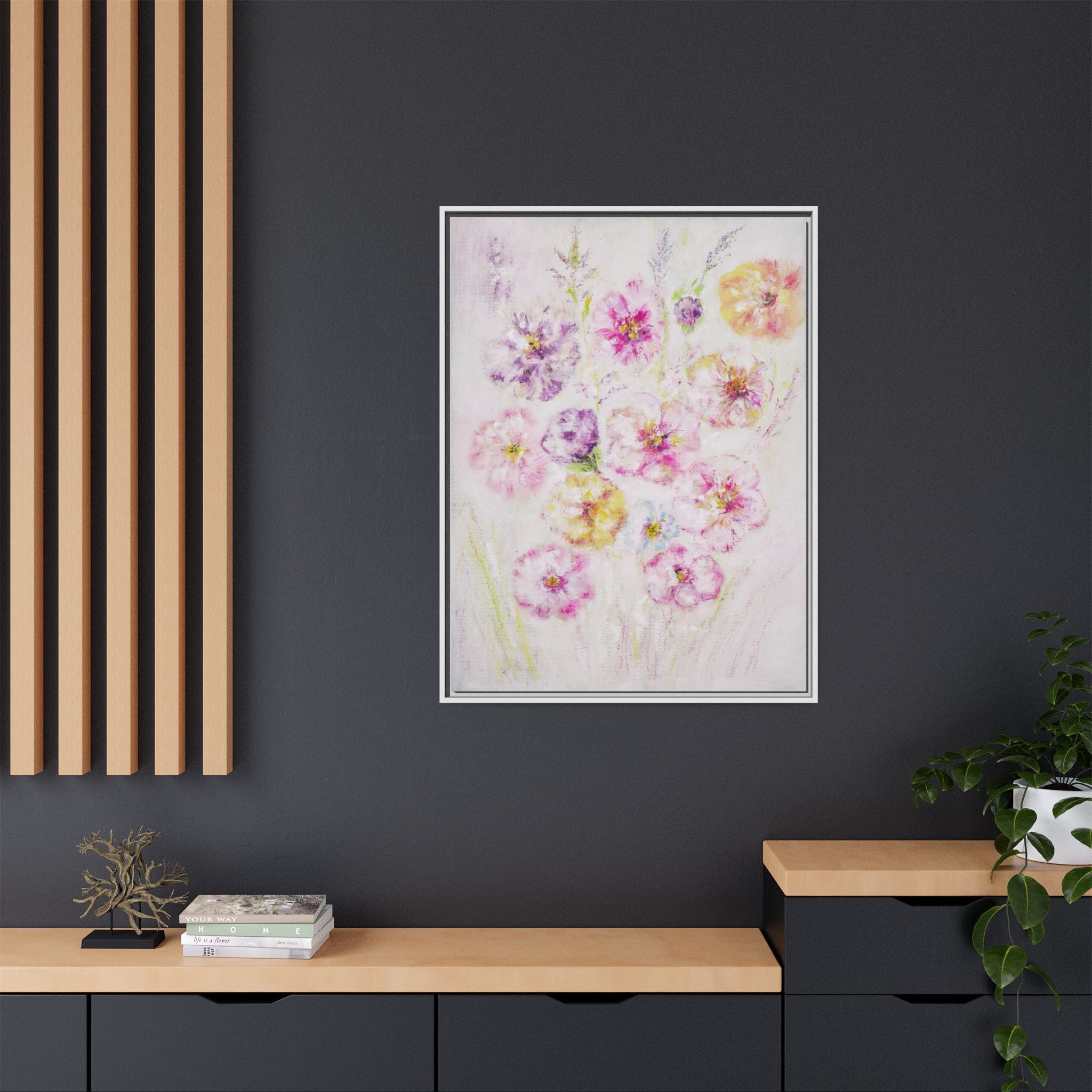 Framed Floral Canvas Print — Soft Pastel Bouquet Wall Art