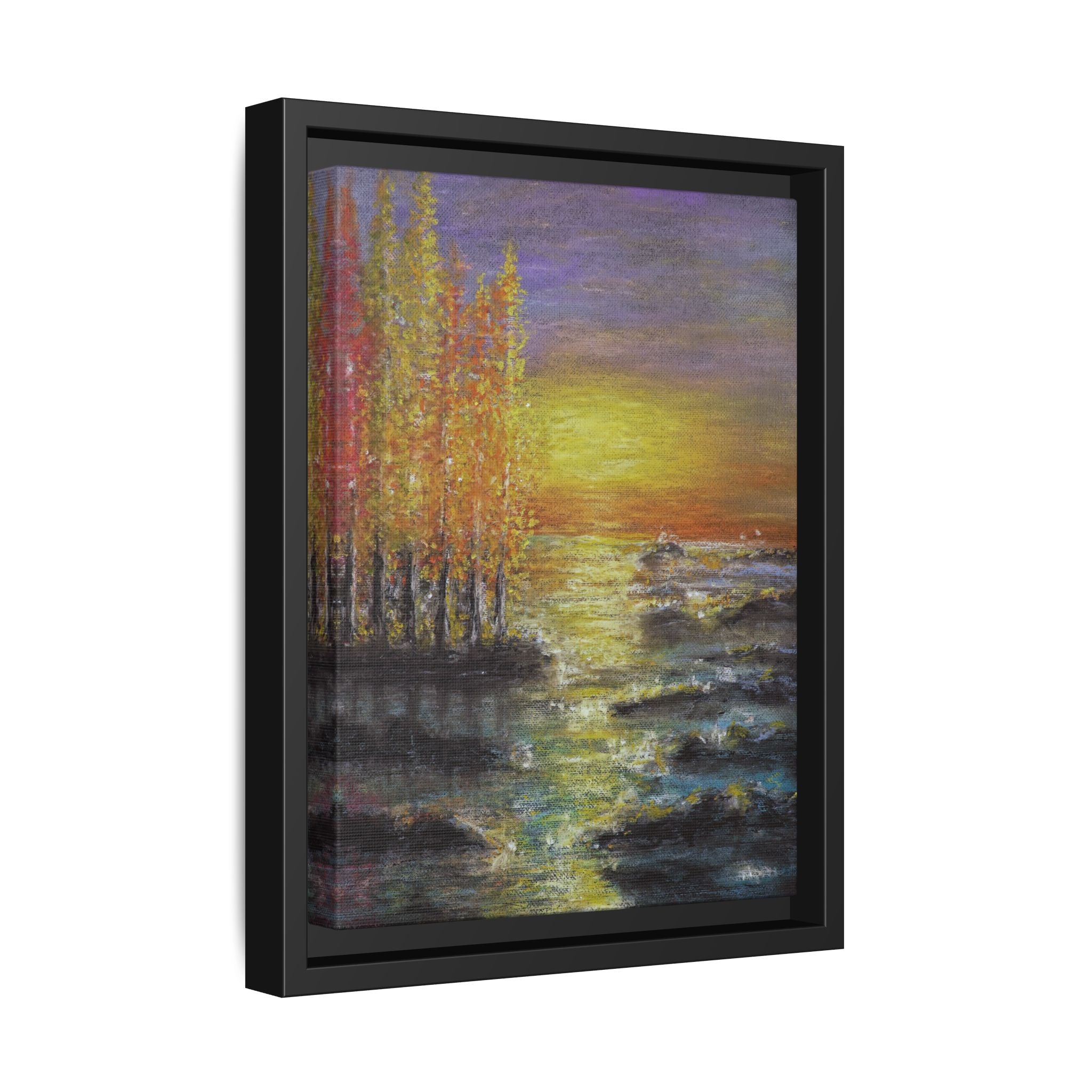 Tranquil Sunset Lake - Framed Matte Canvas Art Print