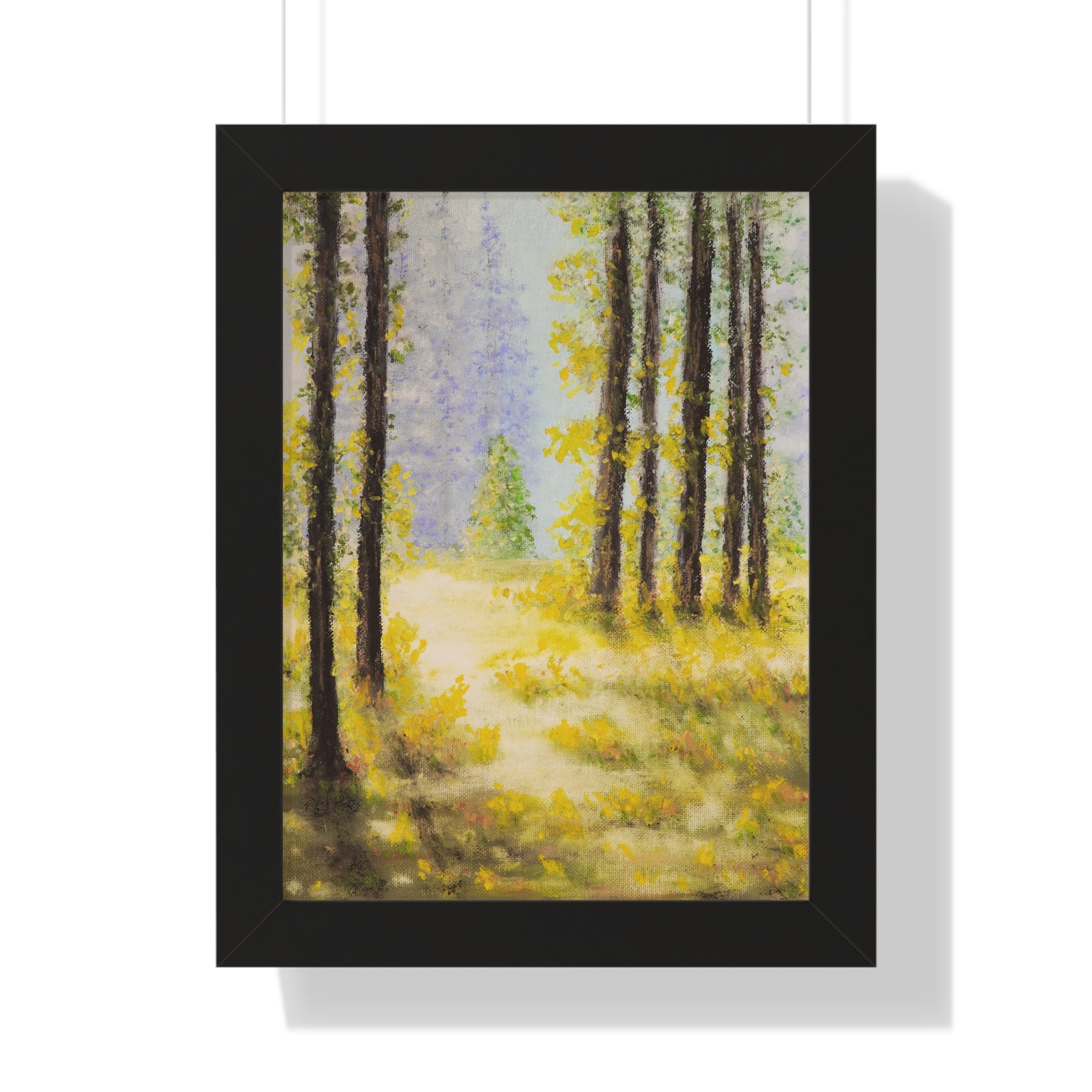 Framed Poster — Serene Sunlit Forest Painting
